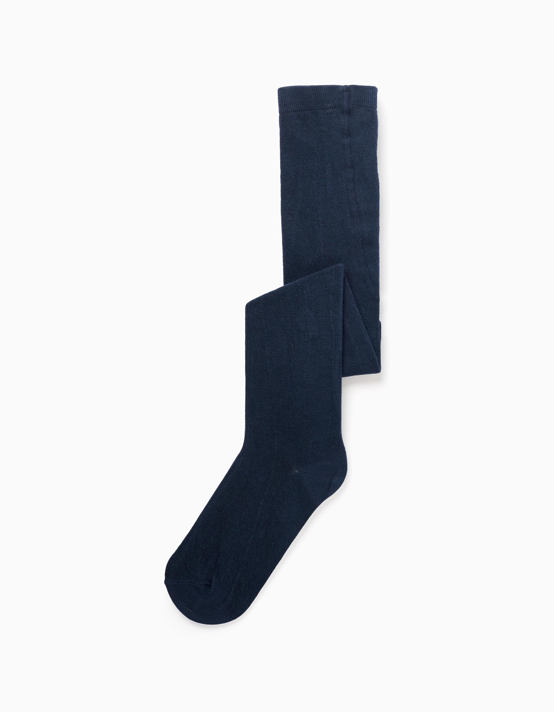 Plain knitted tights with anti-pilling for girls, dark blue