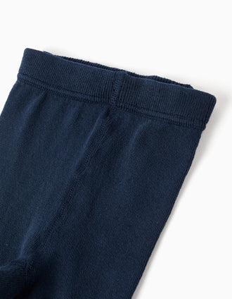 Anti-pilling ribbed knitted tights for girls, dark blue