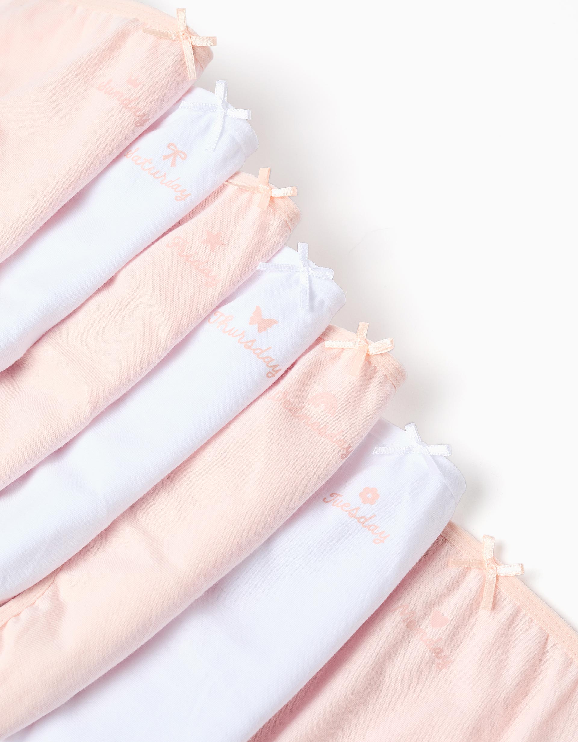 Pack of 7 Cotton Briefs 'Days of the Week' for Girls, White/Pink