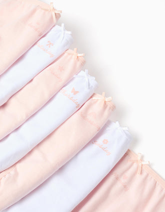 Pack of 7 Cotton Briefs 'Days of the Week' for Girls, White/Pink