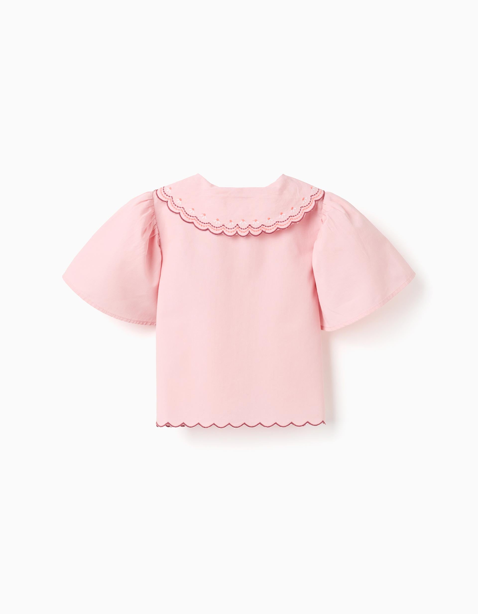 Chemisier en popeline avec col festonné et brodé pour fille, rose