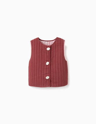 Chaleco acolchado reversible con motivo floral para niña, rosa/marrón