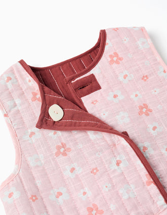 Chaleco acolchado reversible con motivo floral para niña, rosa/marrón
