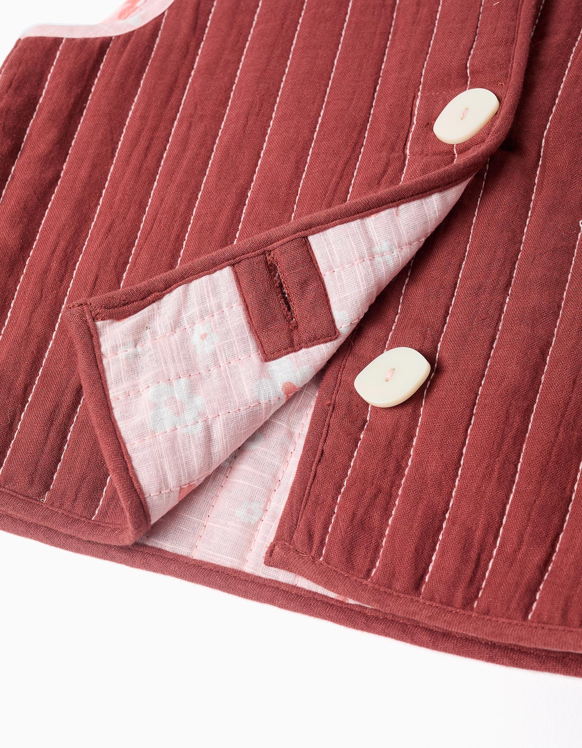 Gilet rembourré réversible avec motif floral pour fille, rose/marron