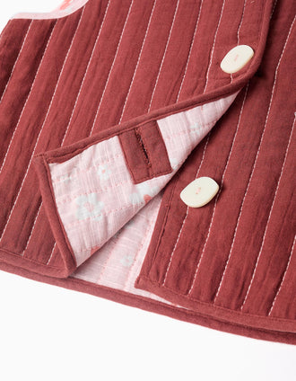 Chaleco acolchado reversible con motivo floral para niña, rosa/marrón