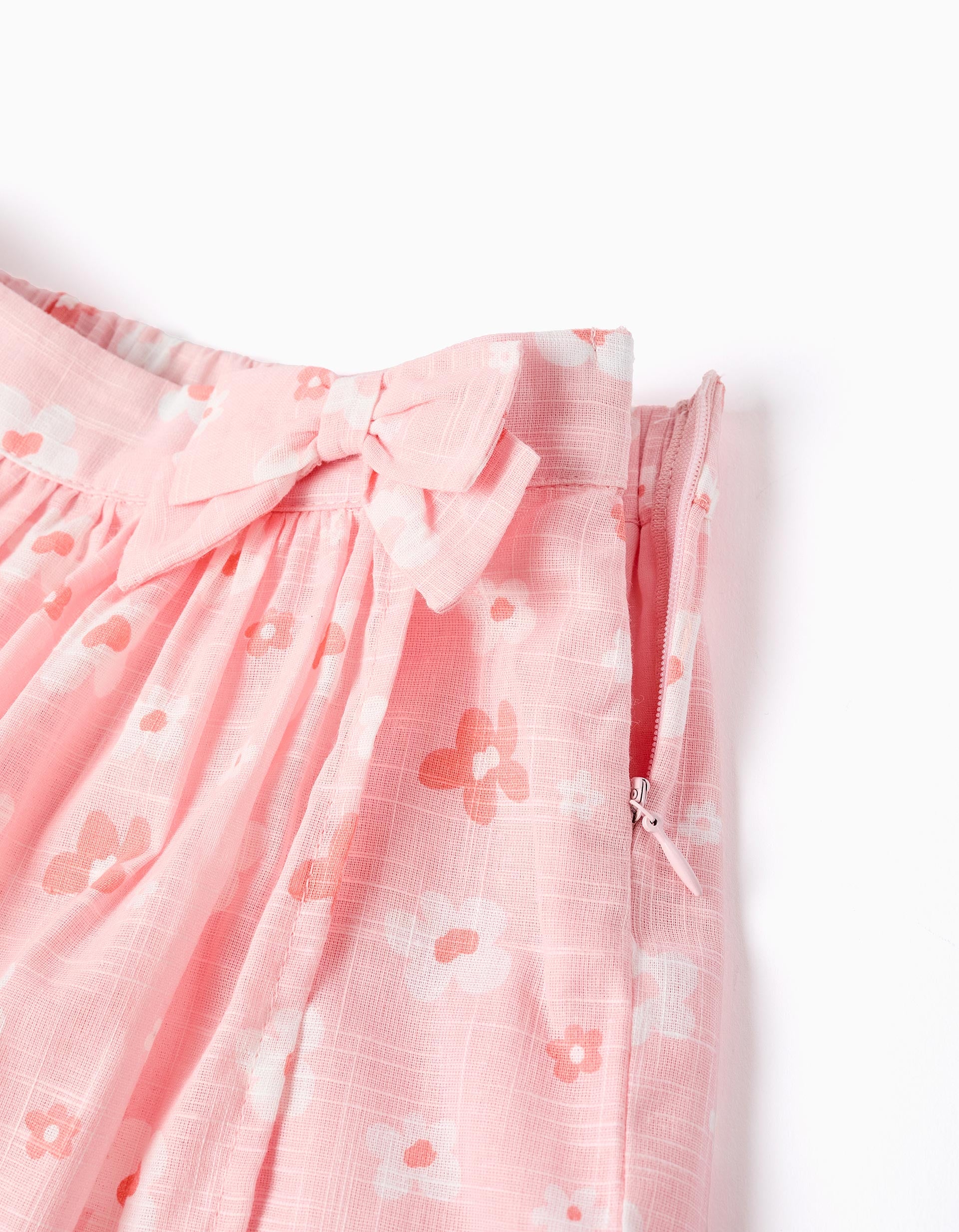 Jupe-short en coton avec motif floral et nœud pour fille, rose clair