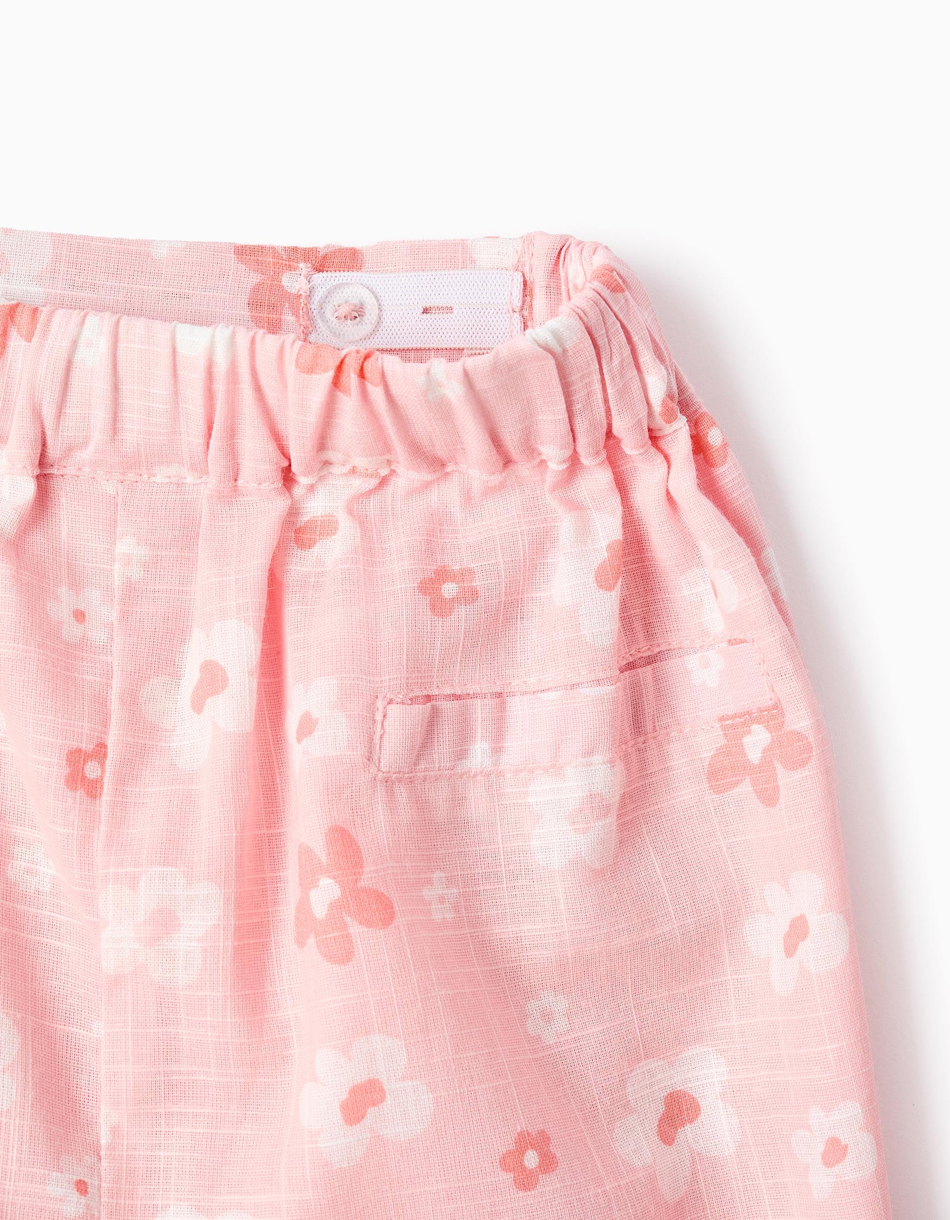 Jupe-short en coton avec motif floral et nœud pour fille, rose clair