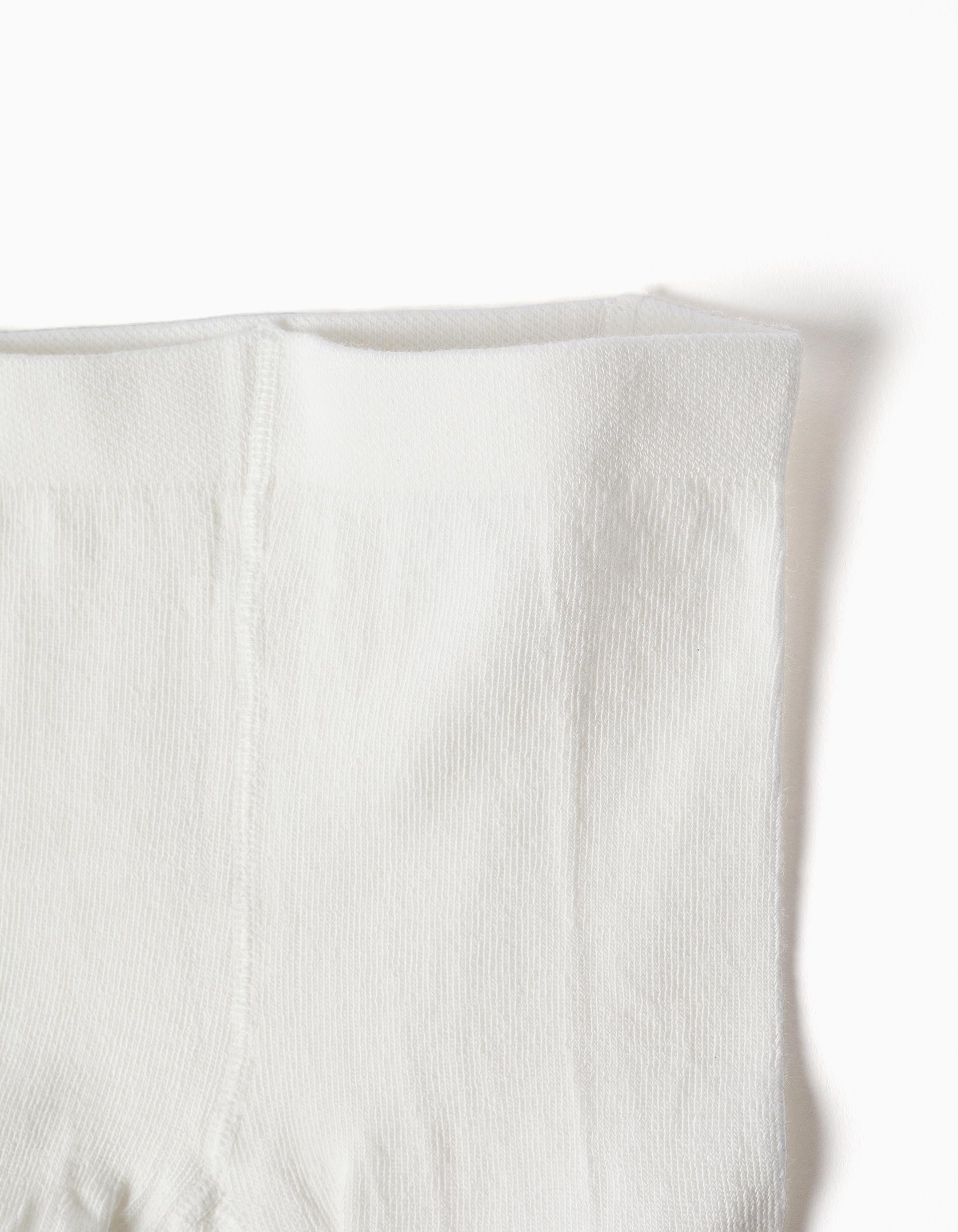 Knitted tights with jacquard for girls, white