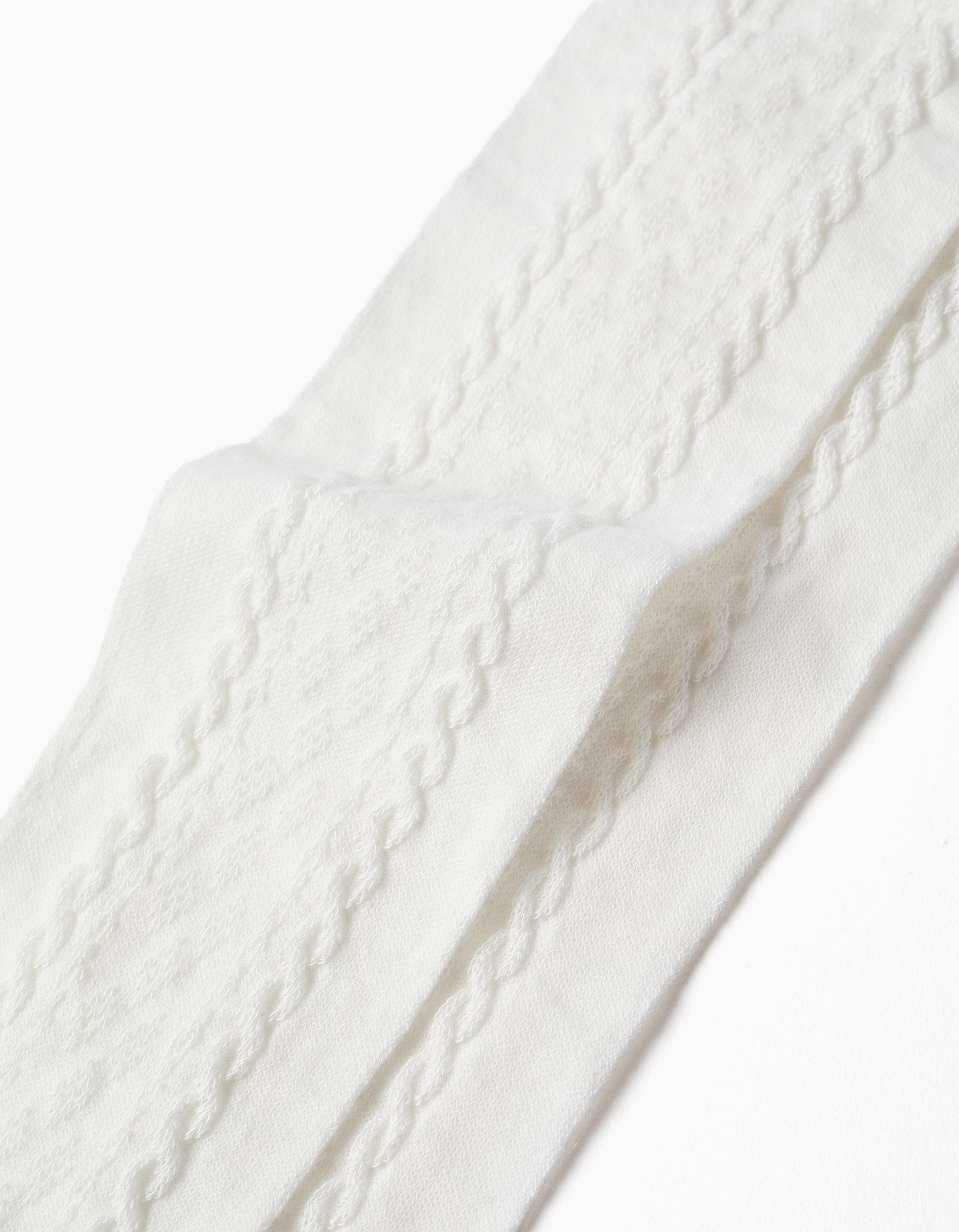 Knitted tights with jacquard for girls, white
