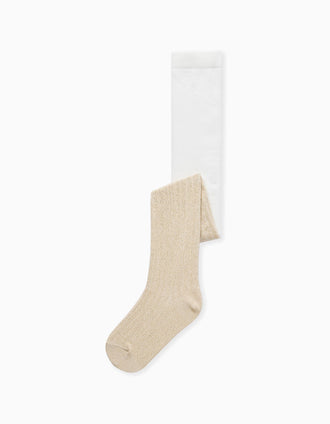 Ribbed tights with lurex threads for girls, white/golden