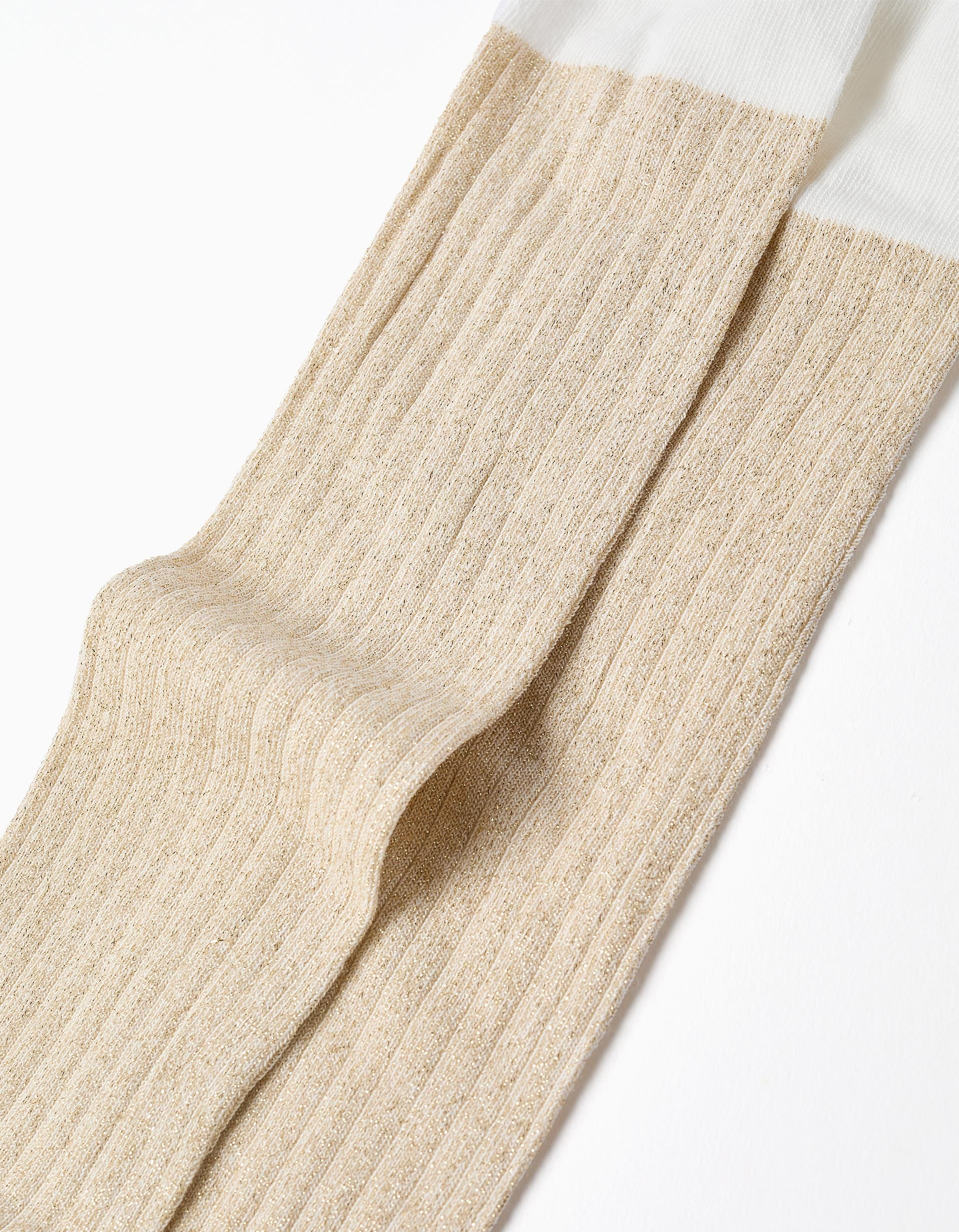 Ribbed tights with lurex threads for girls, white/golden