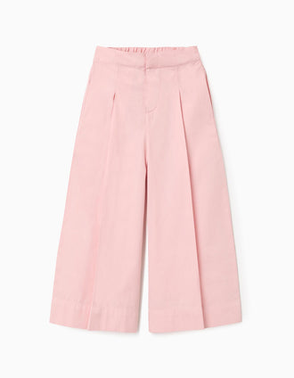 Calças wide leg de popeline com pregas para menina, rosa-claro
