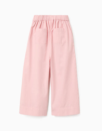 Calças wide leg de popeline com pregas para menina, rosa-claro