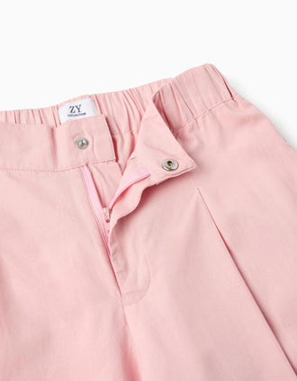 Calças wide leg de popeline com pregas para menina, rosa-claro