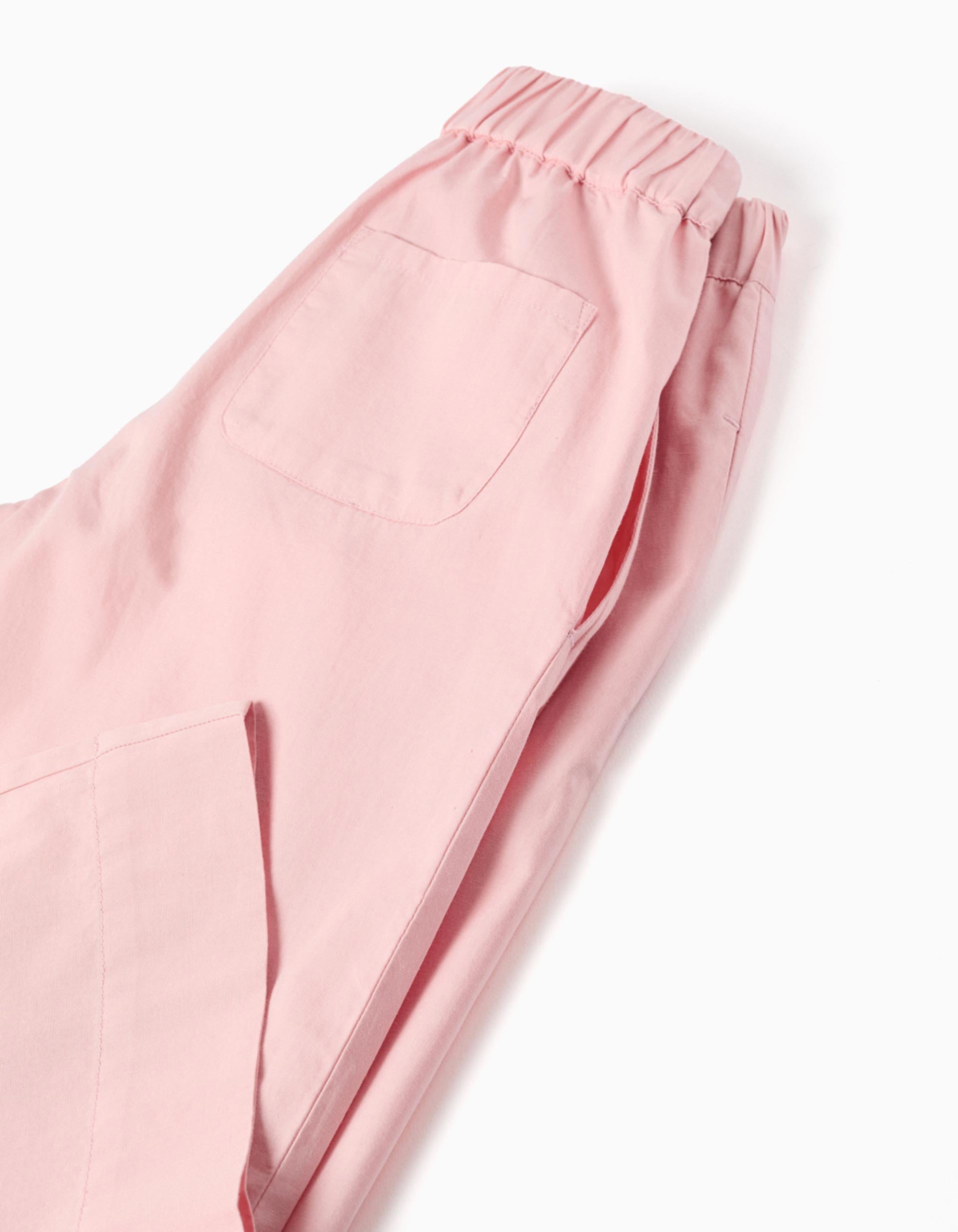 Pantalón de pierna ancha de popelín con pliegues para niña, rosa claro