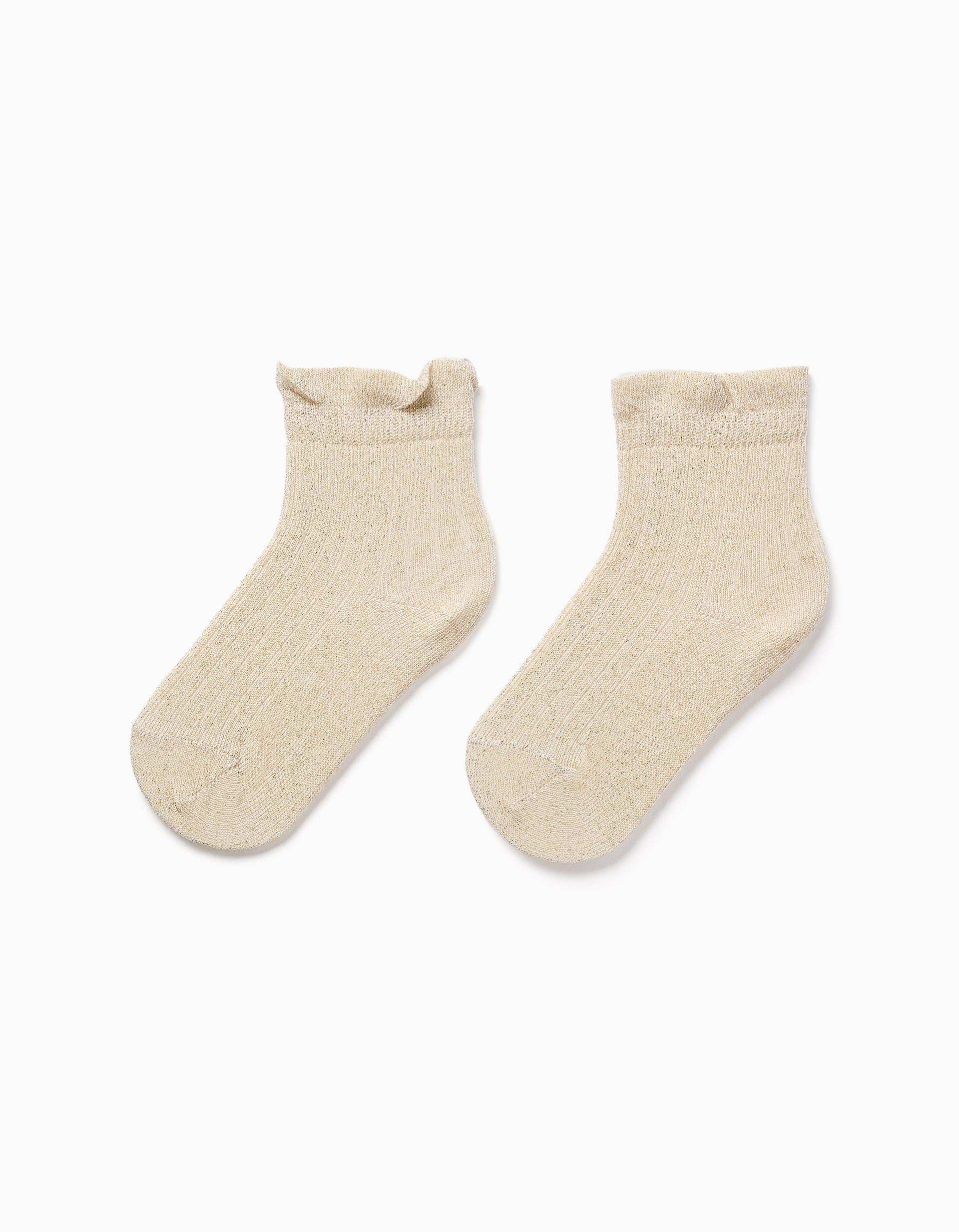 Ribbed socks with lurex and ruffles for girls, golden