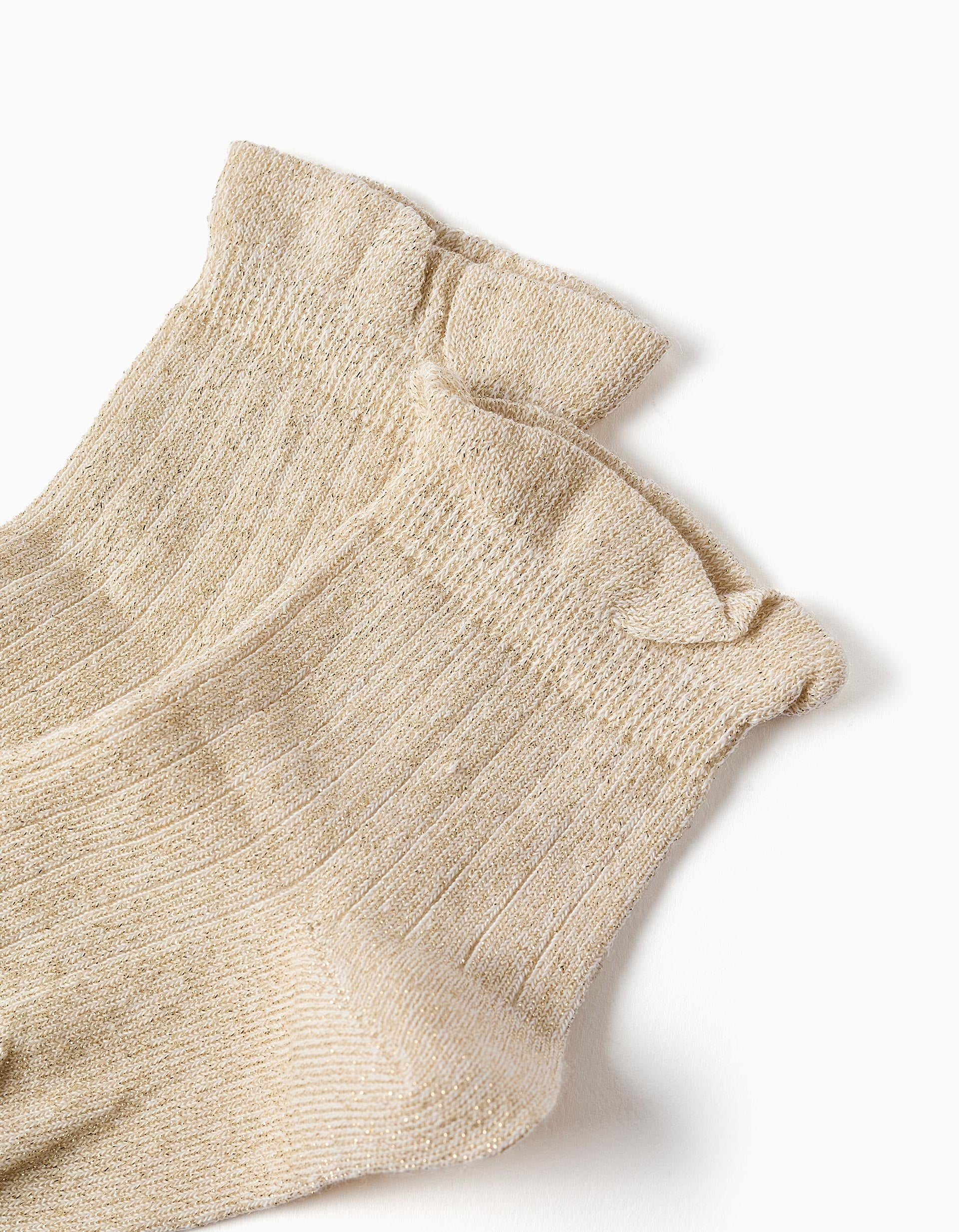 Ribbed socks with lurex and ruffles for girls, golden