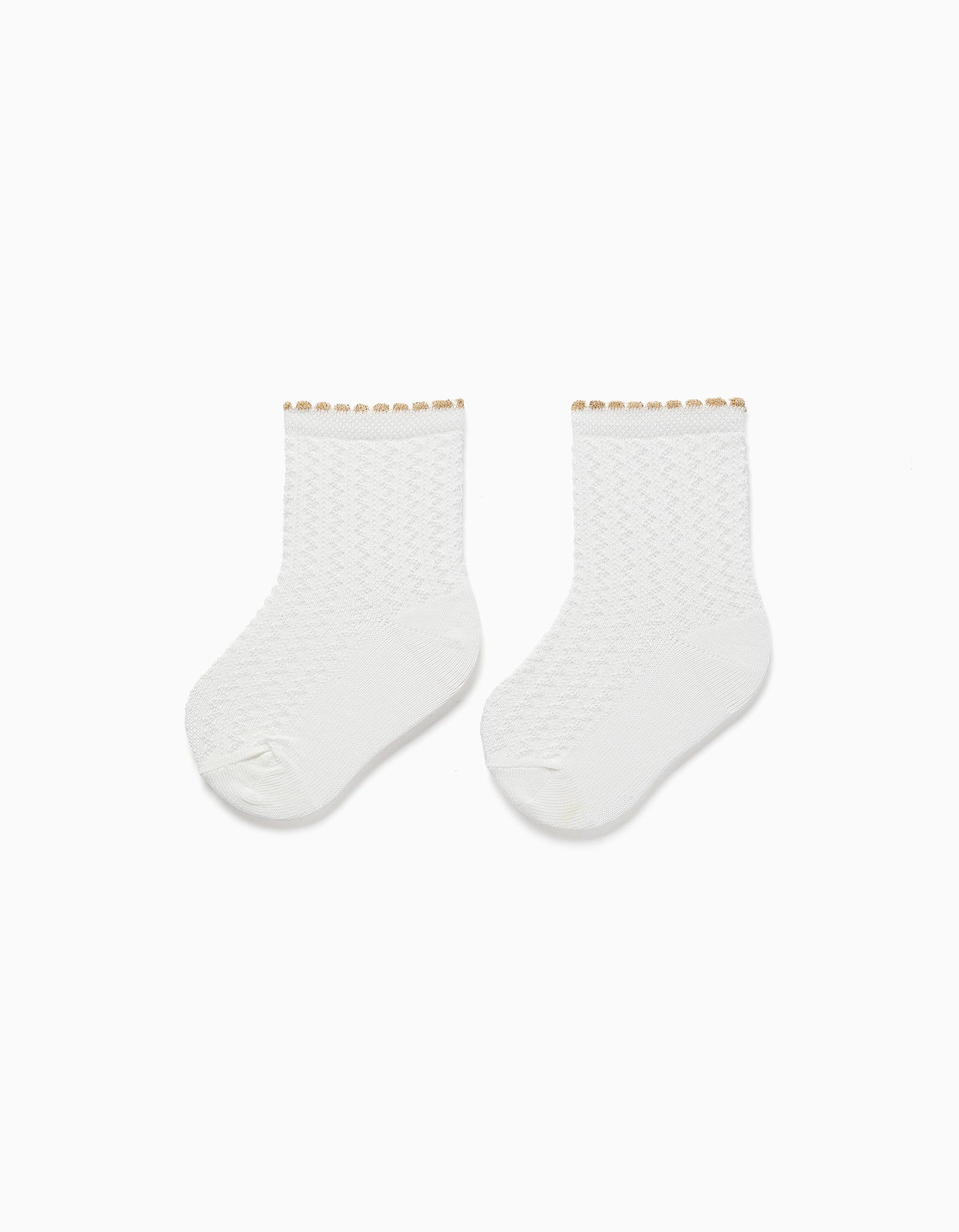 Crew socks with jacquard and lurex for baby girls, white/golden