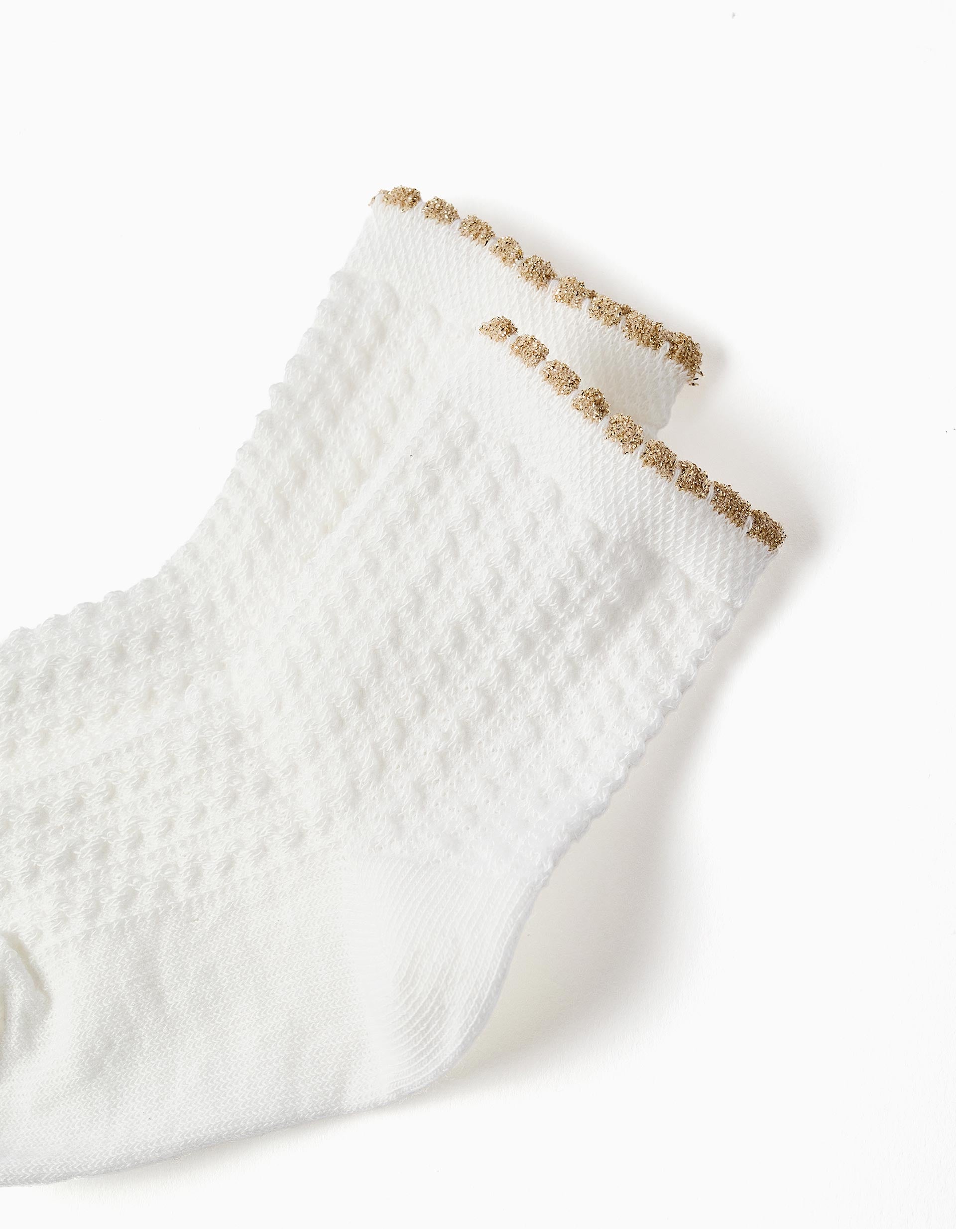 Crew socks with jacquard and lurex for baby girls, white/golden