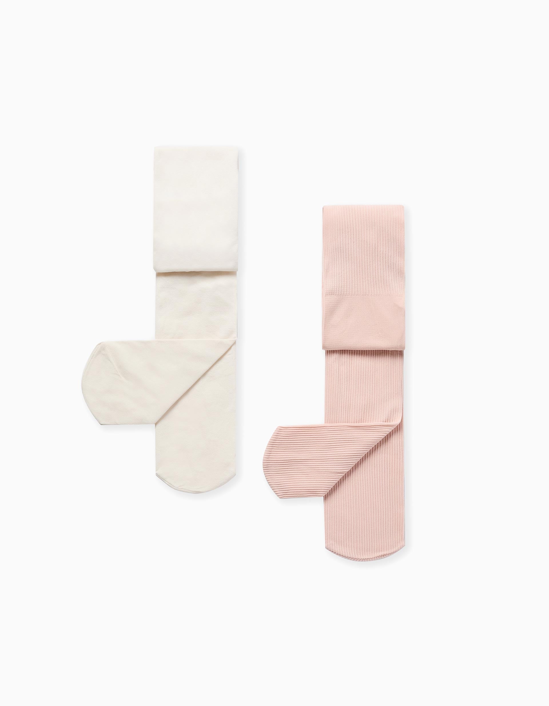 Pack of 2 microfibre tights for baby girls, white/light pink