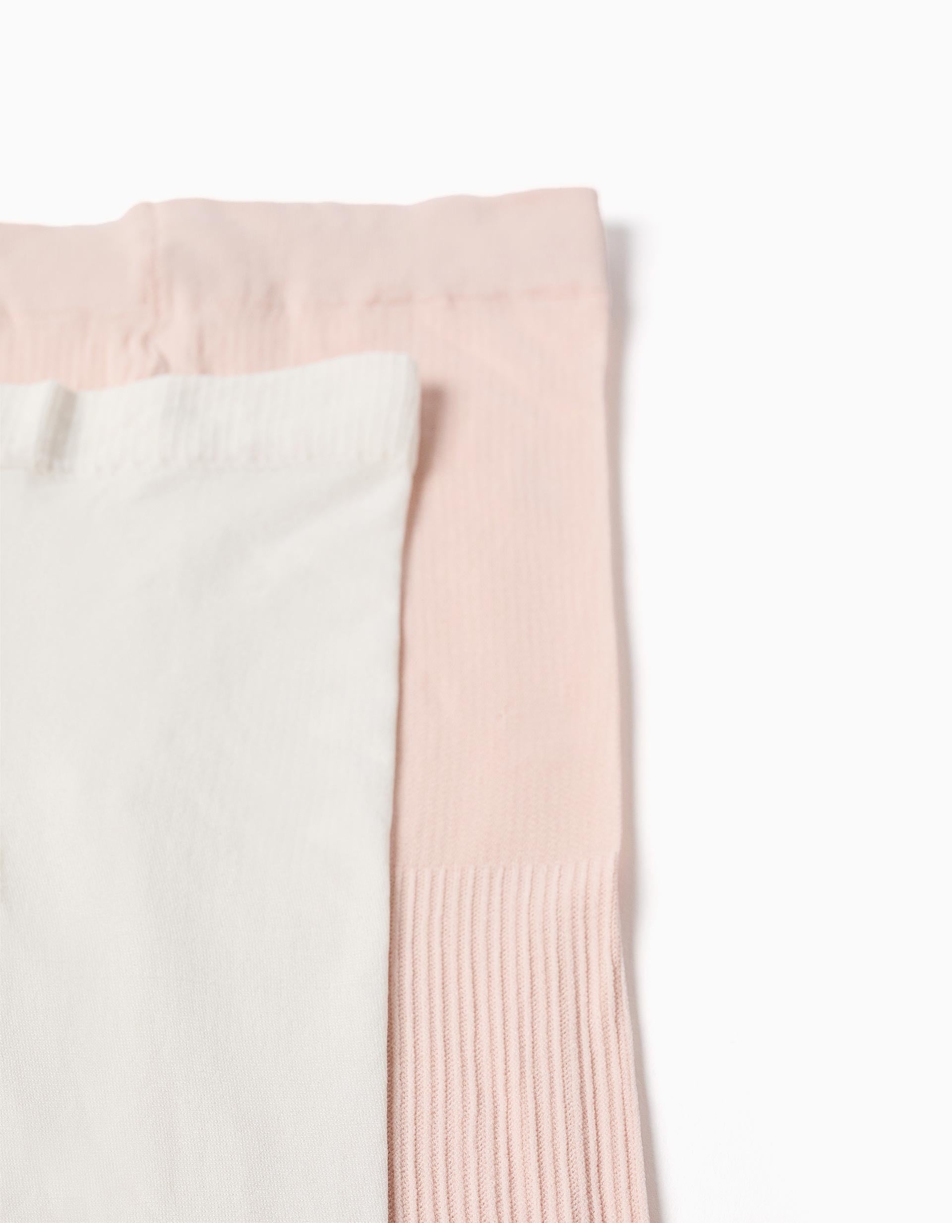 Pack of 2 microfibre tights for baby girls, white/light pink