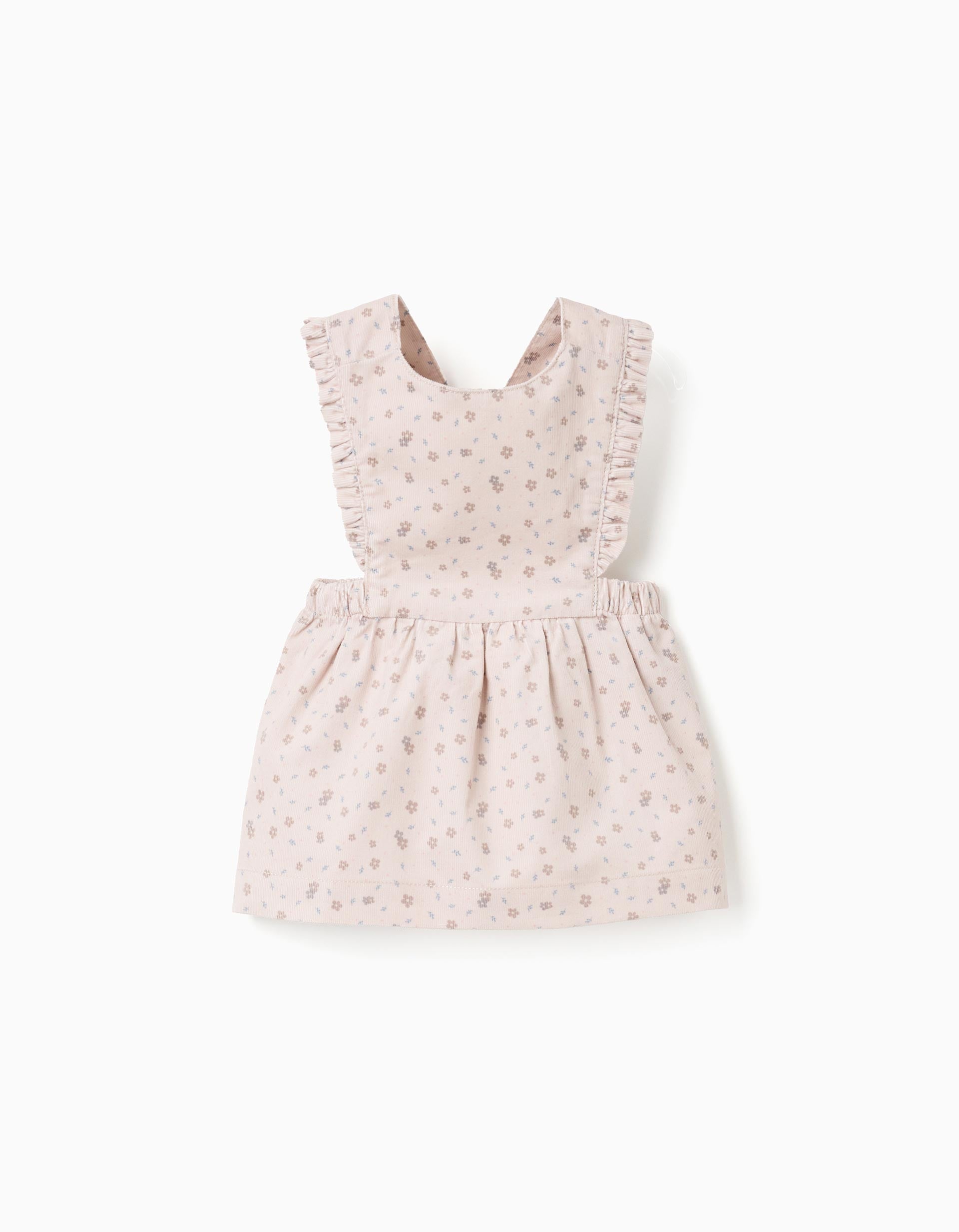 Vestido pichi de pana con motivo floral para recién nacida, beige