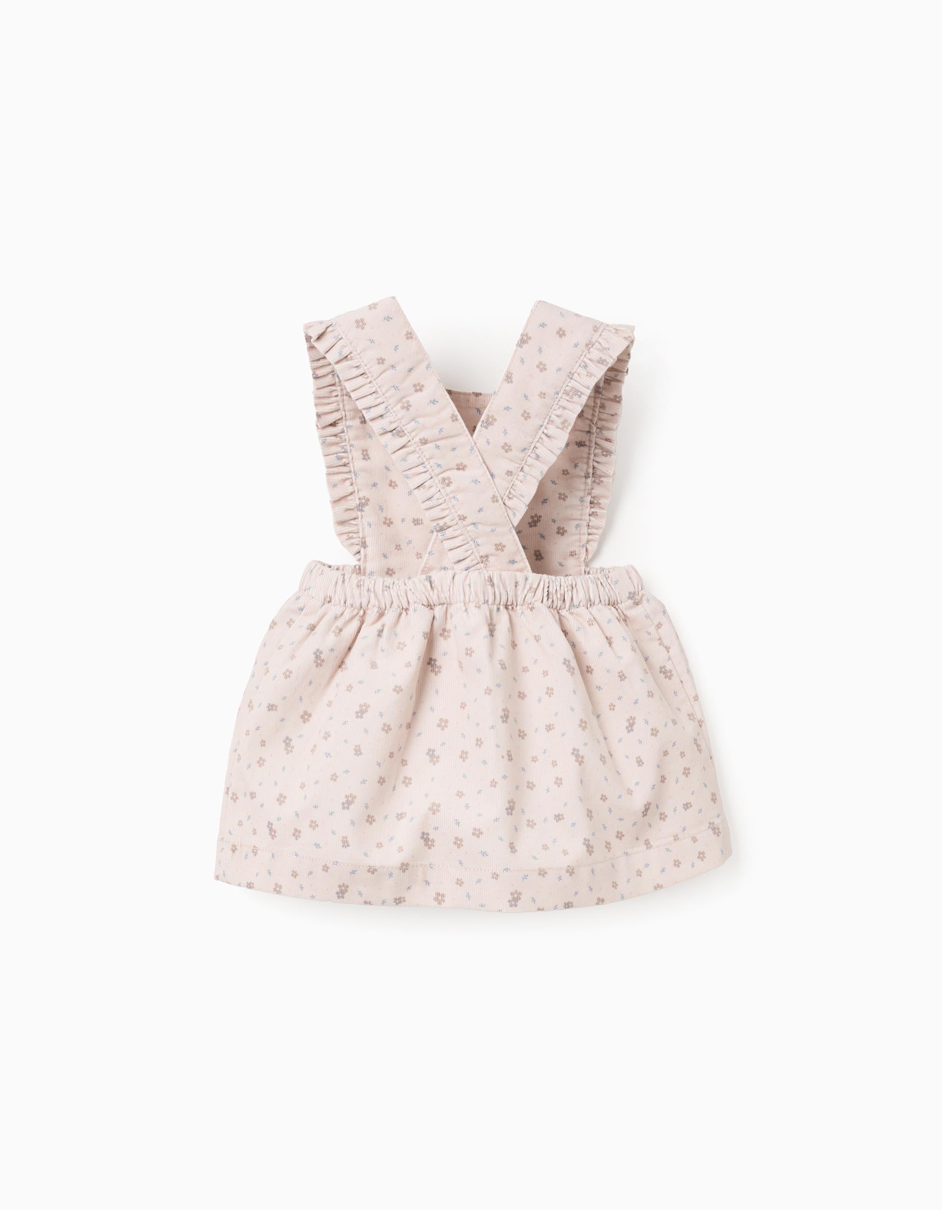 Vestido pichi de pana con motivo floral para recién nacida, beige