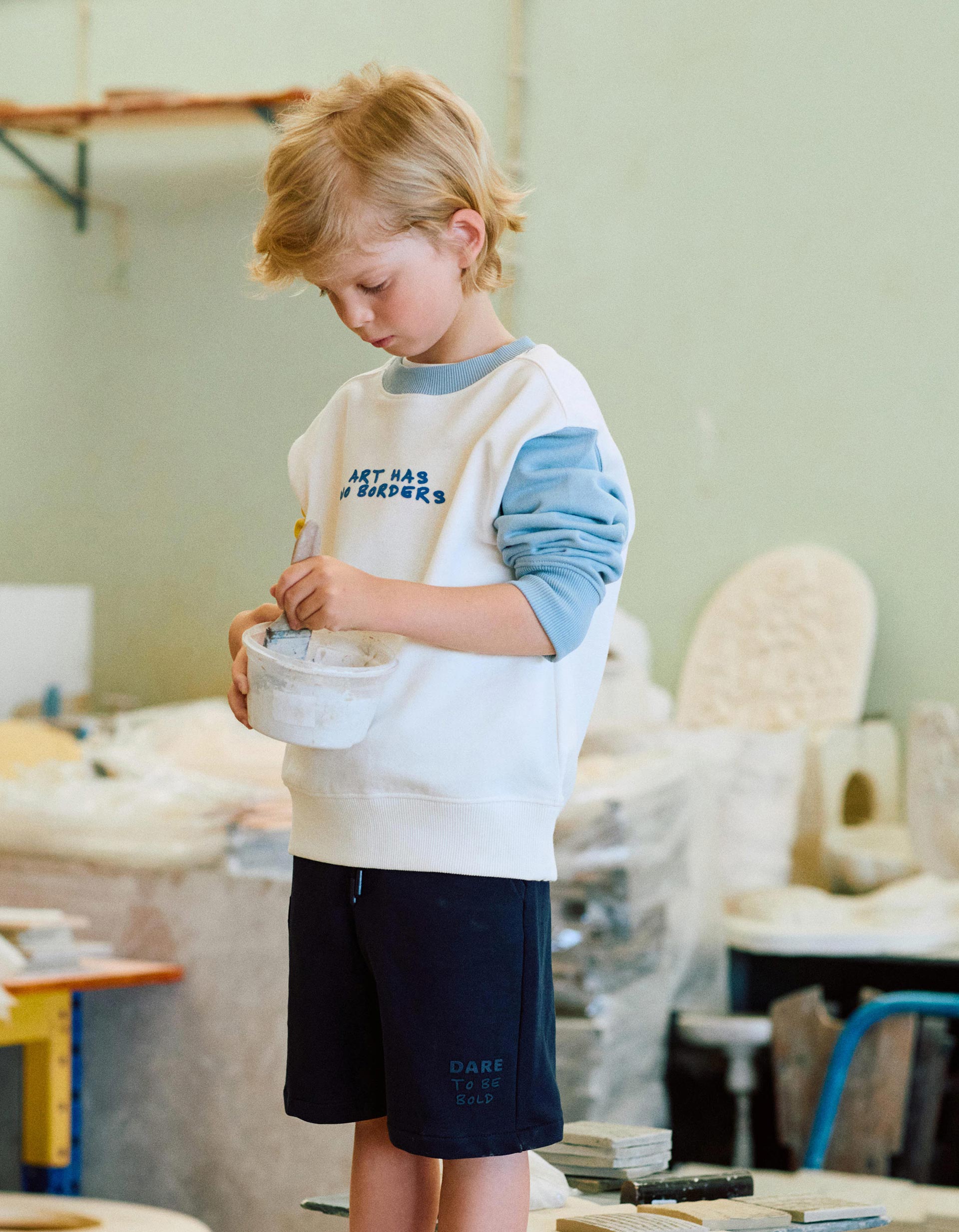 Cotton sweatshirt with colour block and print for boys, multicolour