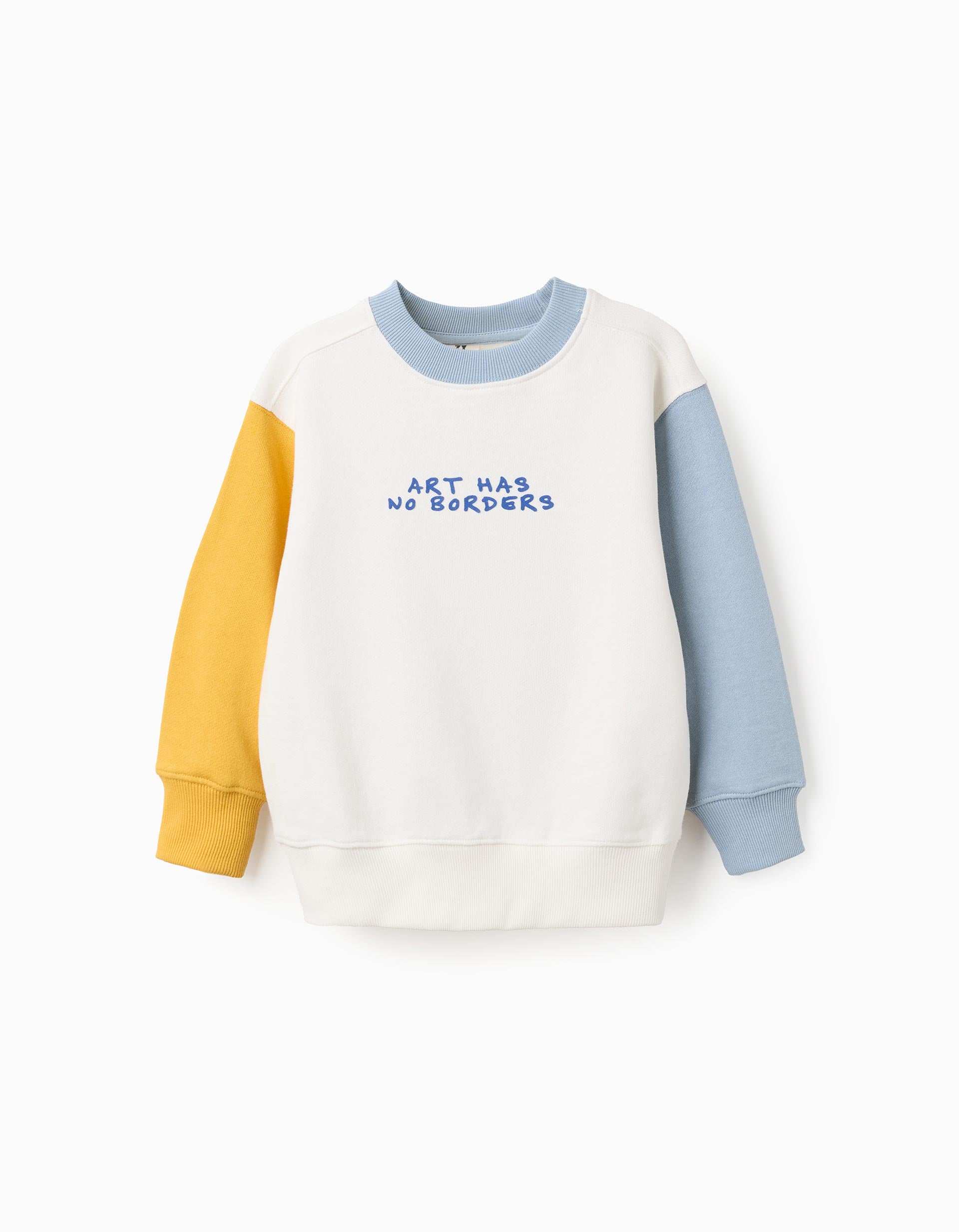 Cotton sweatshirt with colour block and print for boys, multicolour