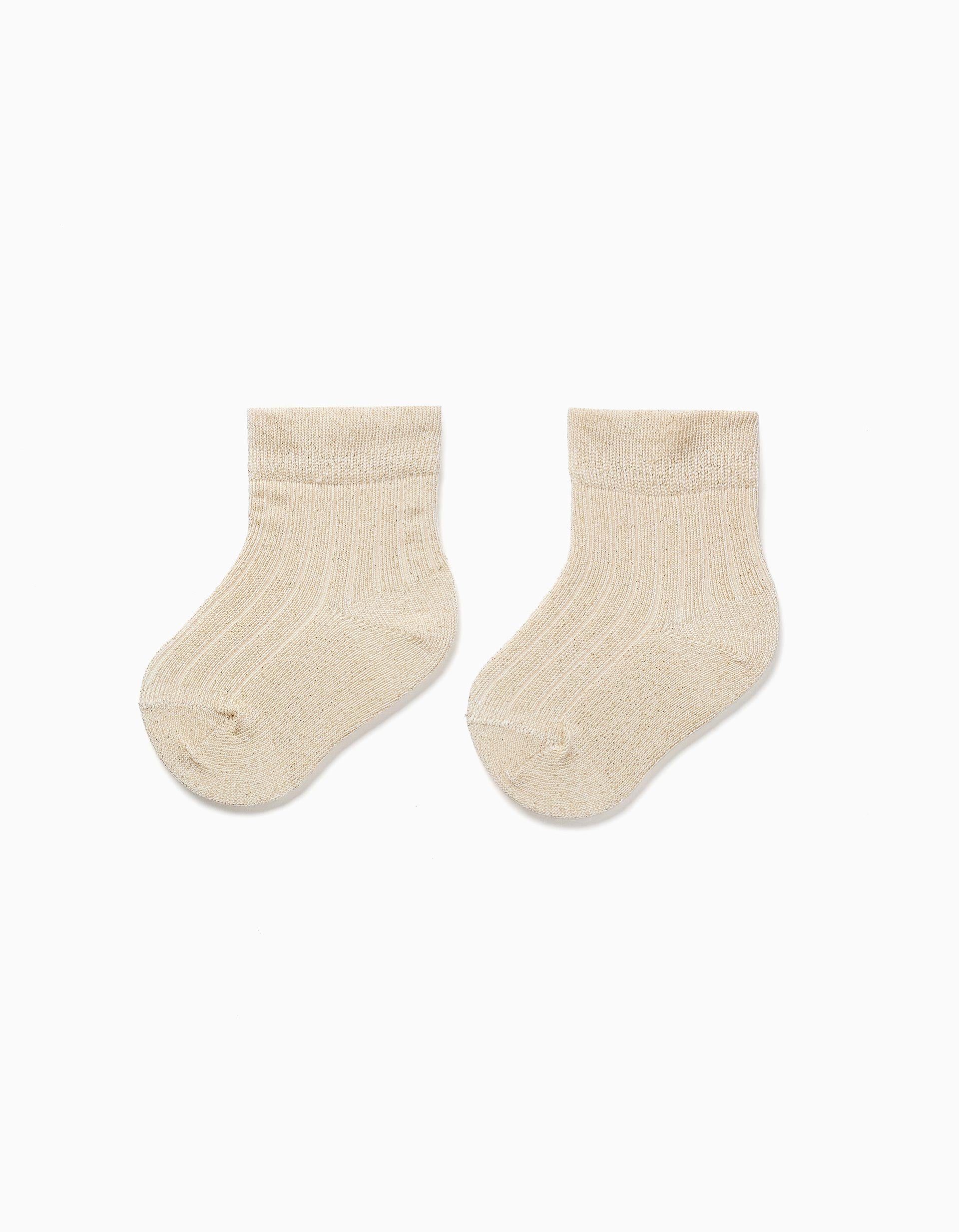 Ribbed socks with lurex and ruffles for baby girls, golden