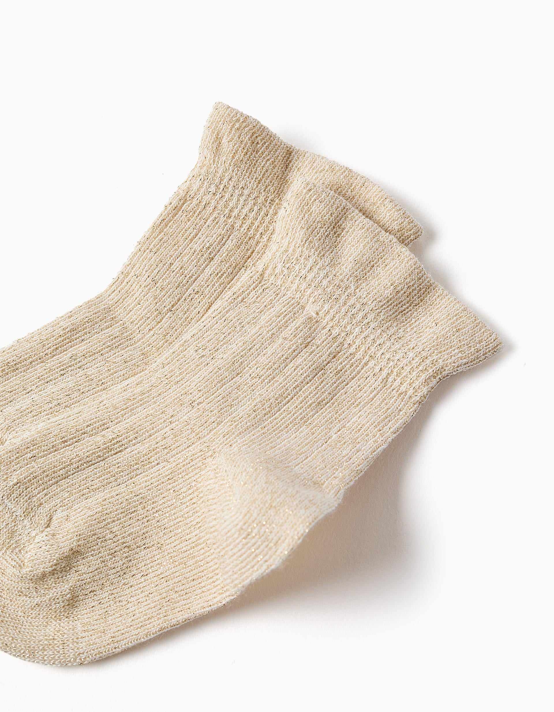 Ribbed socks with lurex and ruffles for baby girls, golden
