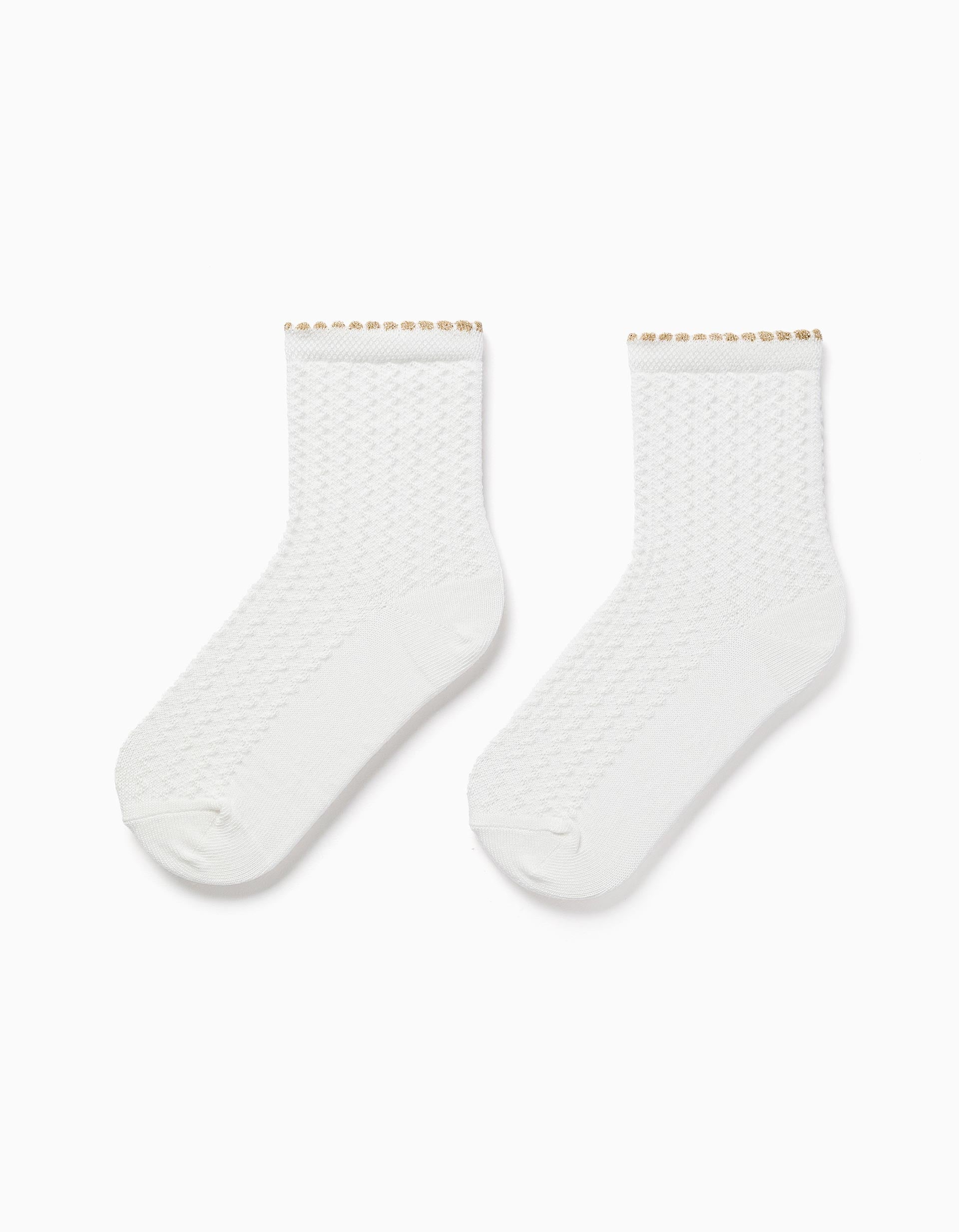 Crew socks with jacquard and lurex for girls, white/golden
