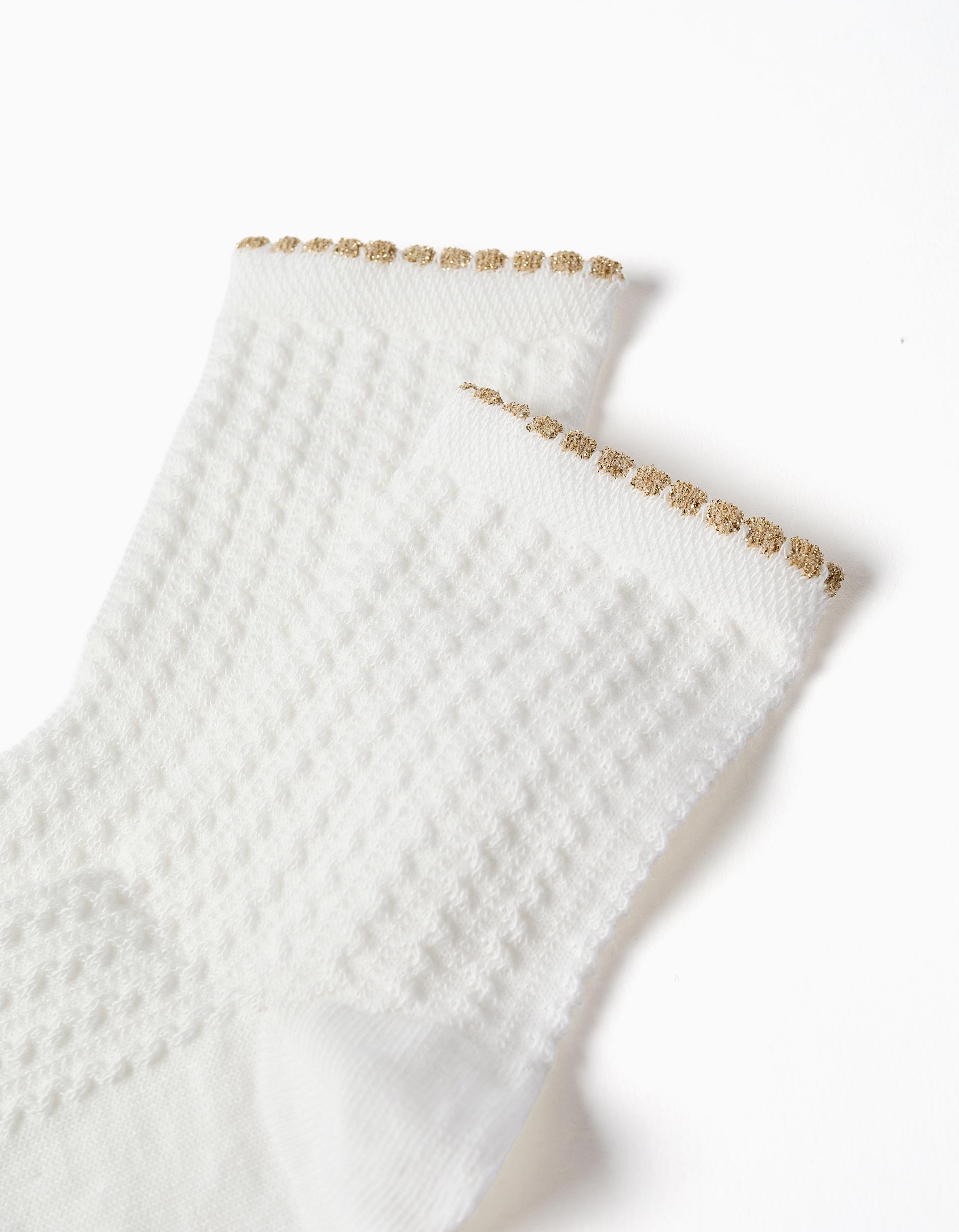 Crew socks with jacquard and lurex for girls, white/golden