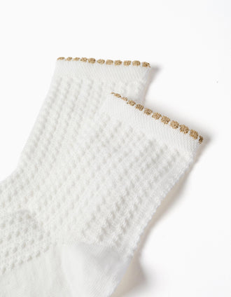 Crew socks with jacquard and lurex for girls, white/golden