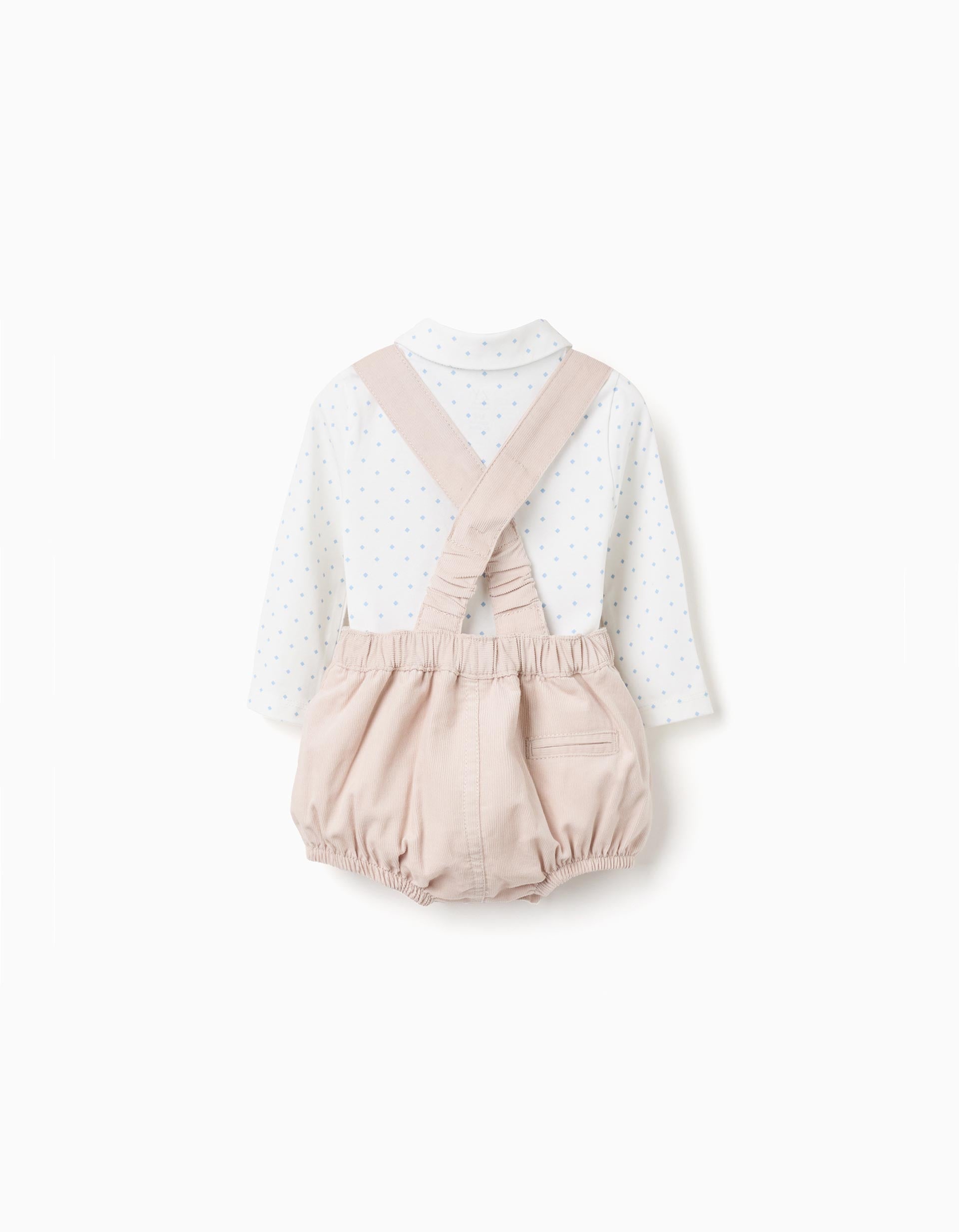 Body-polo + pantalón corto de pana para recién nacido, blanco/beige