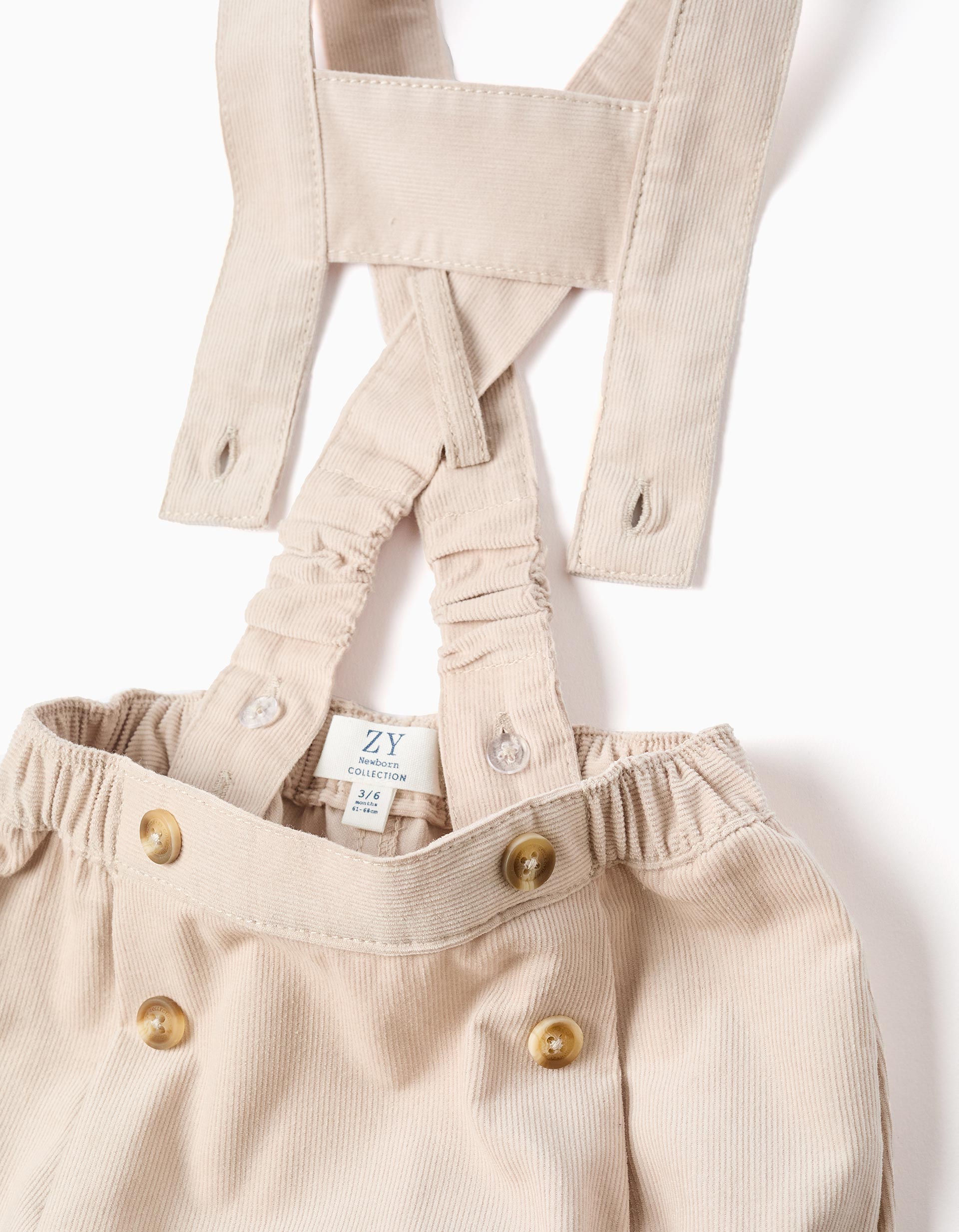 Body-polo + pantalón corto de pana para recién nacido, blanco/beige