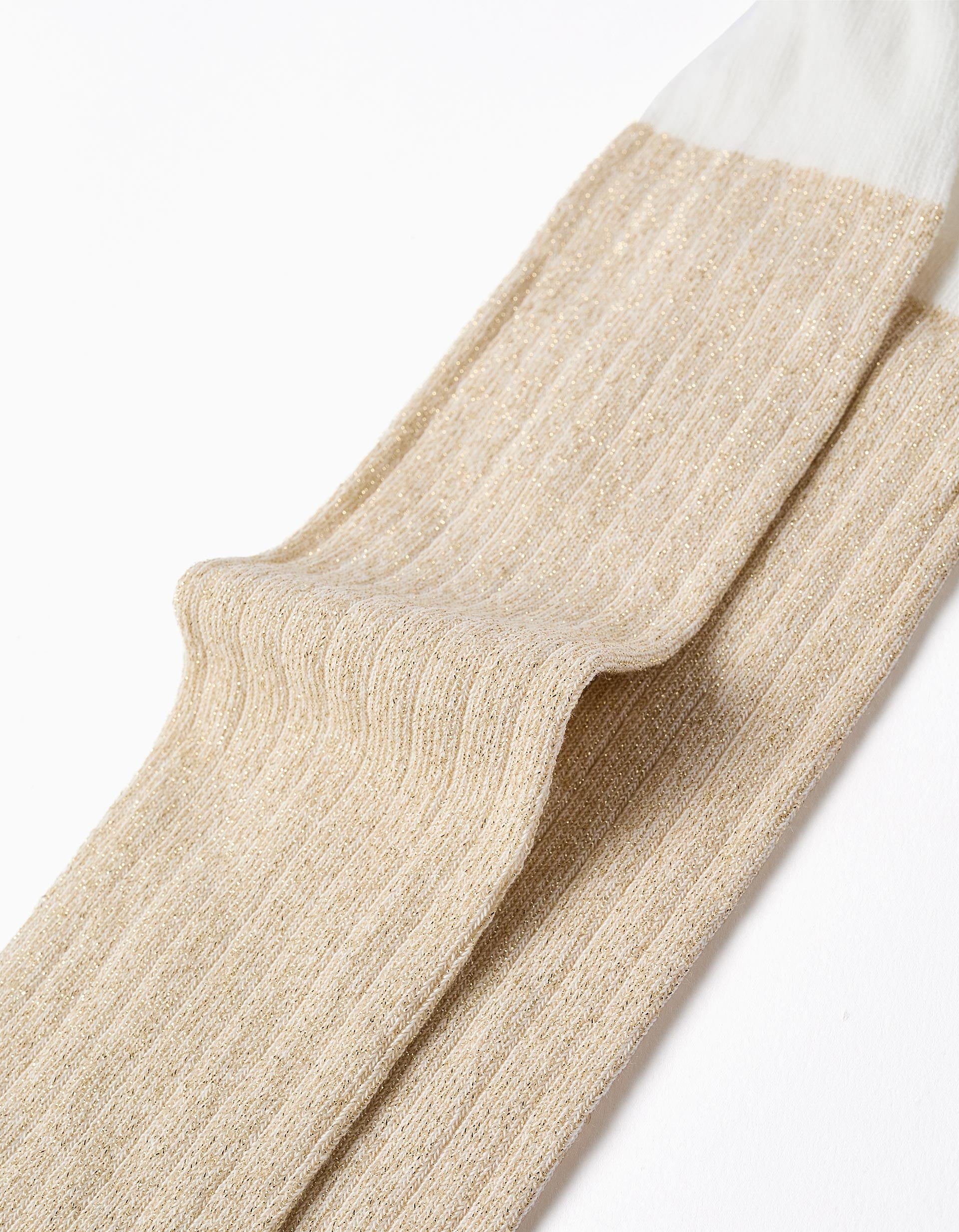 Ribbed tights with lurex threads for baby girls, white/golden