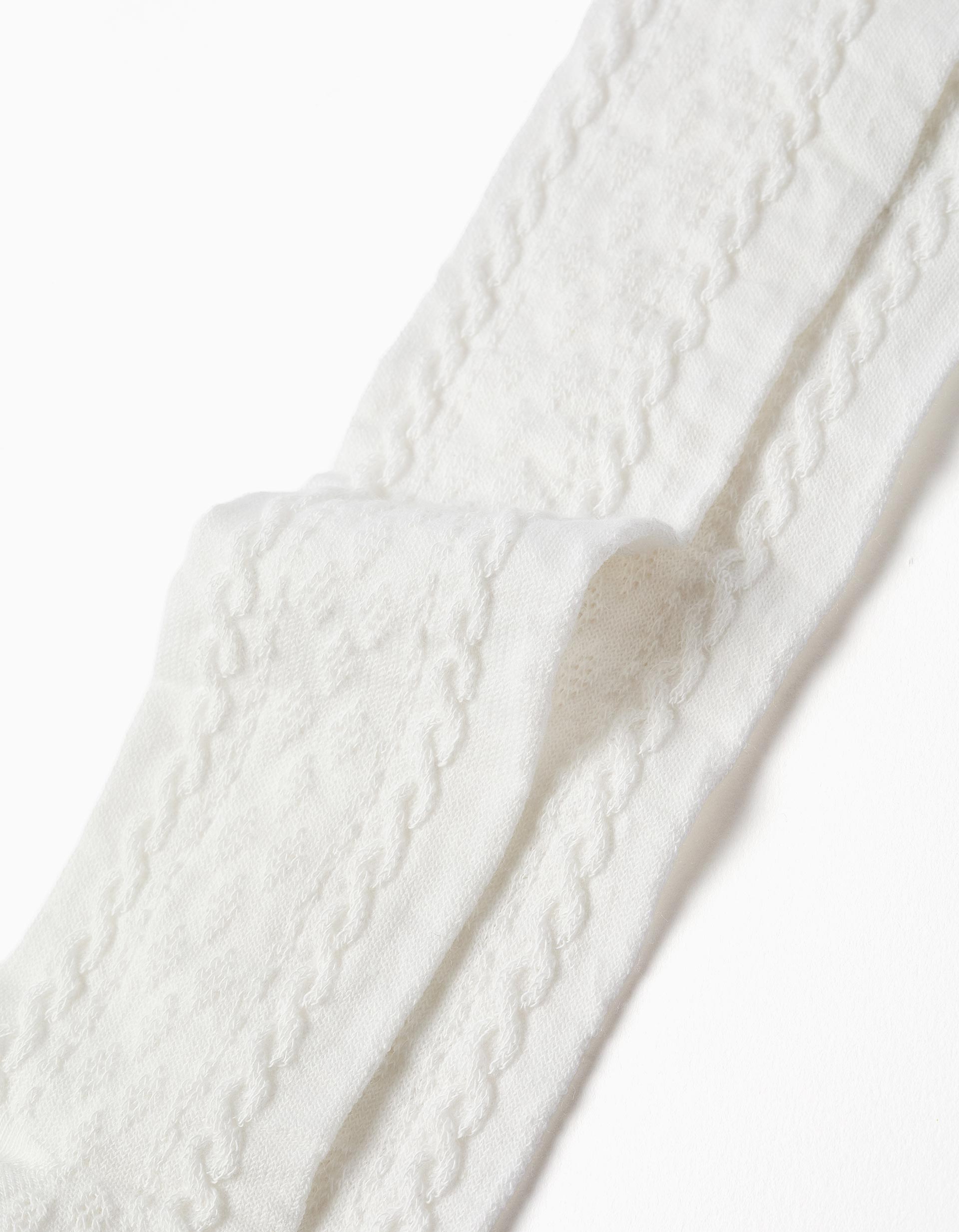 Knitted tights with jacquard for baby girls, white