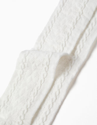 Knitted tights with jacquard for baby girls, white