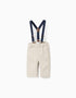Twill trousers with removable braces for newborn boys, light beige