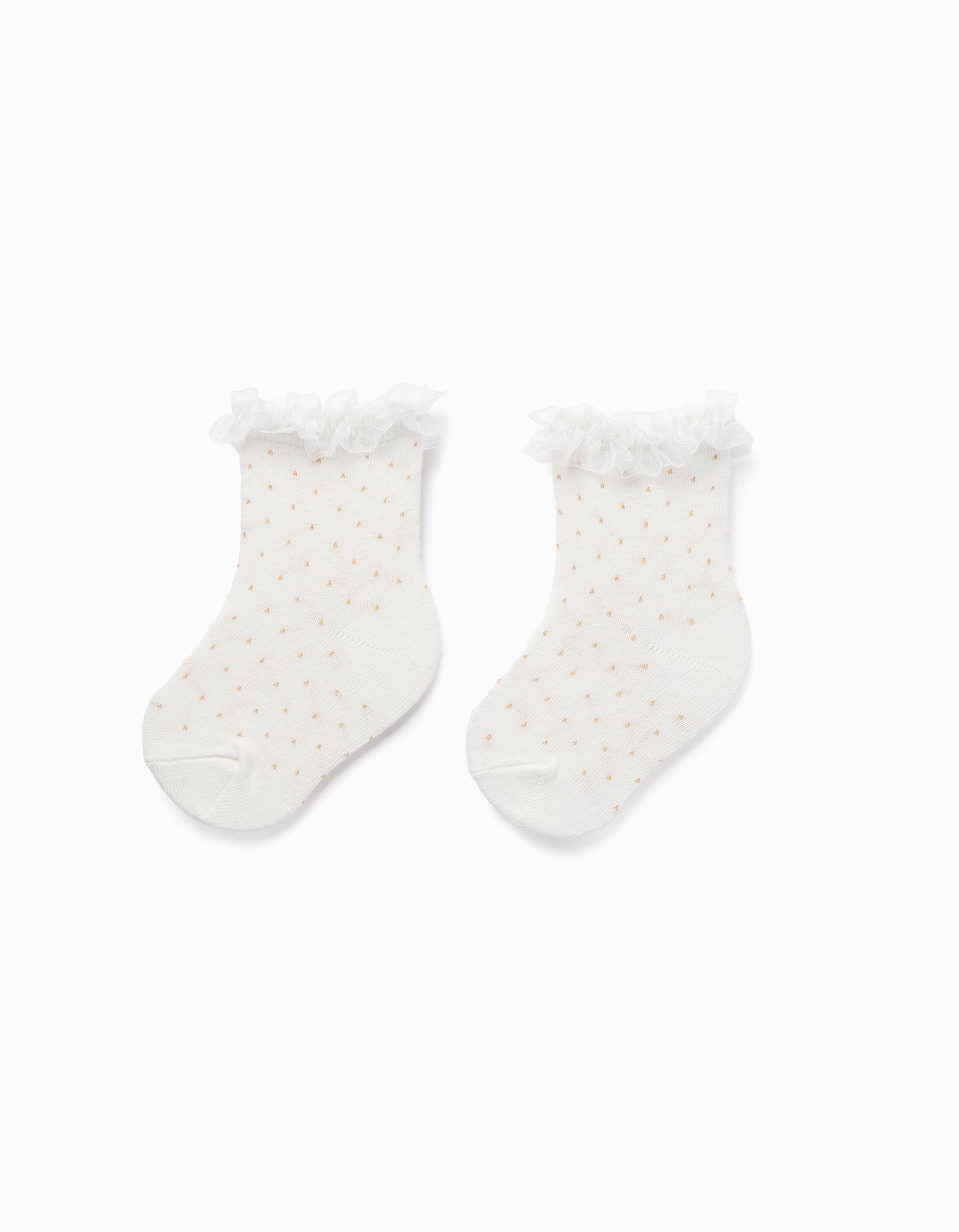 Chaussettes à pois et volants pour bébé fille, blanc