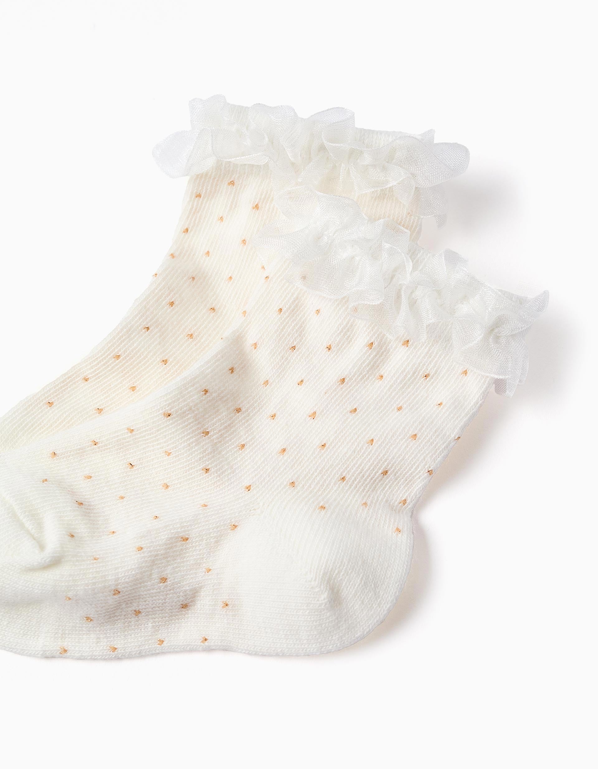 Chaussettes à pois et volants pour bébé fille, blanc