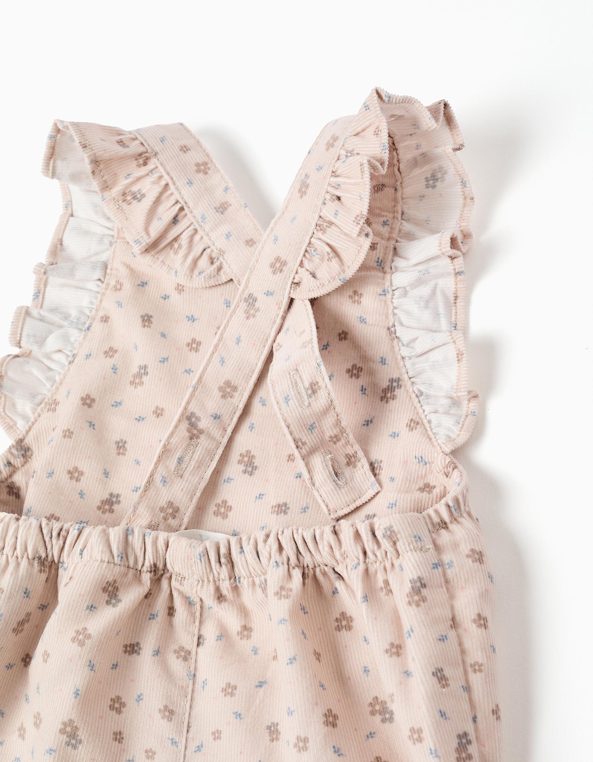 Corduroy jumpsuit with floral motif for newborn girls, beige