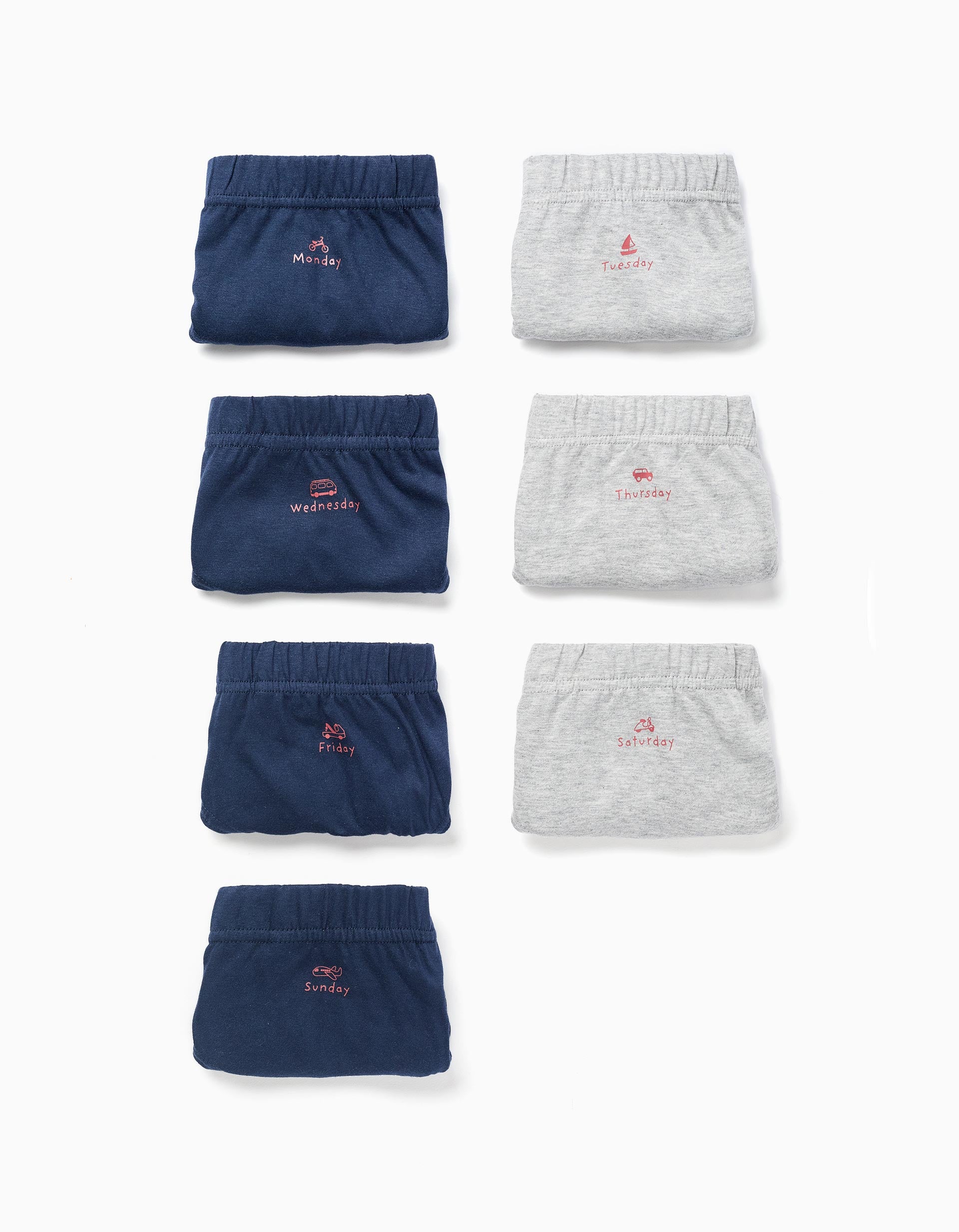 Pack of 7 Cotton Briefs 'Days of the Week' for Boys, Blue/Grey