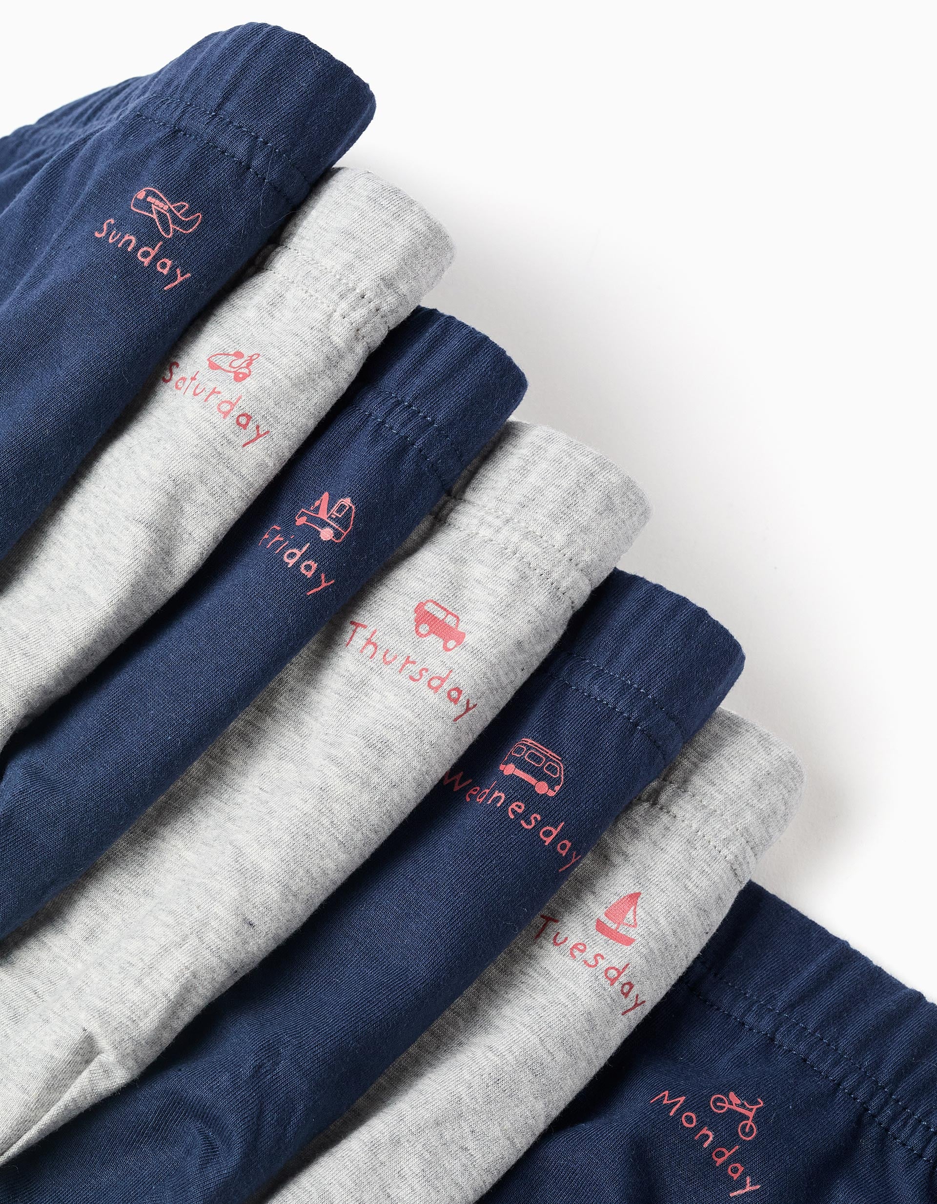 Pack of 7 Cotton Briefs 'Days of the Week' for Boys, Blue/Grey