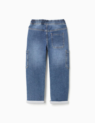 Pantalón vaquero recto con bolsillos cargo para niño, azul