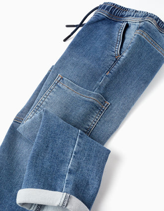 Pantalón vaquero recto con bolsillos cargo para niño, azul