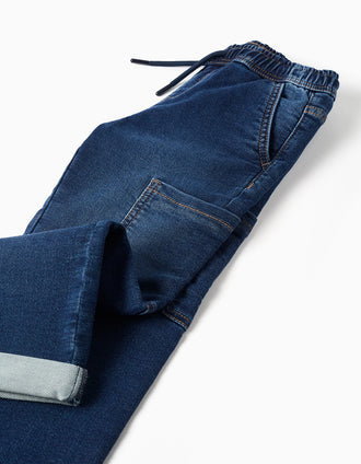 Pantalón vaquero recto con bolsillos cargo para niño, azul oscuro