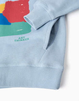 Sweat en coton à capuche et imprimé Art Thinker pour garçon, bleu clair