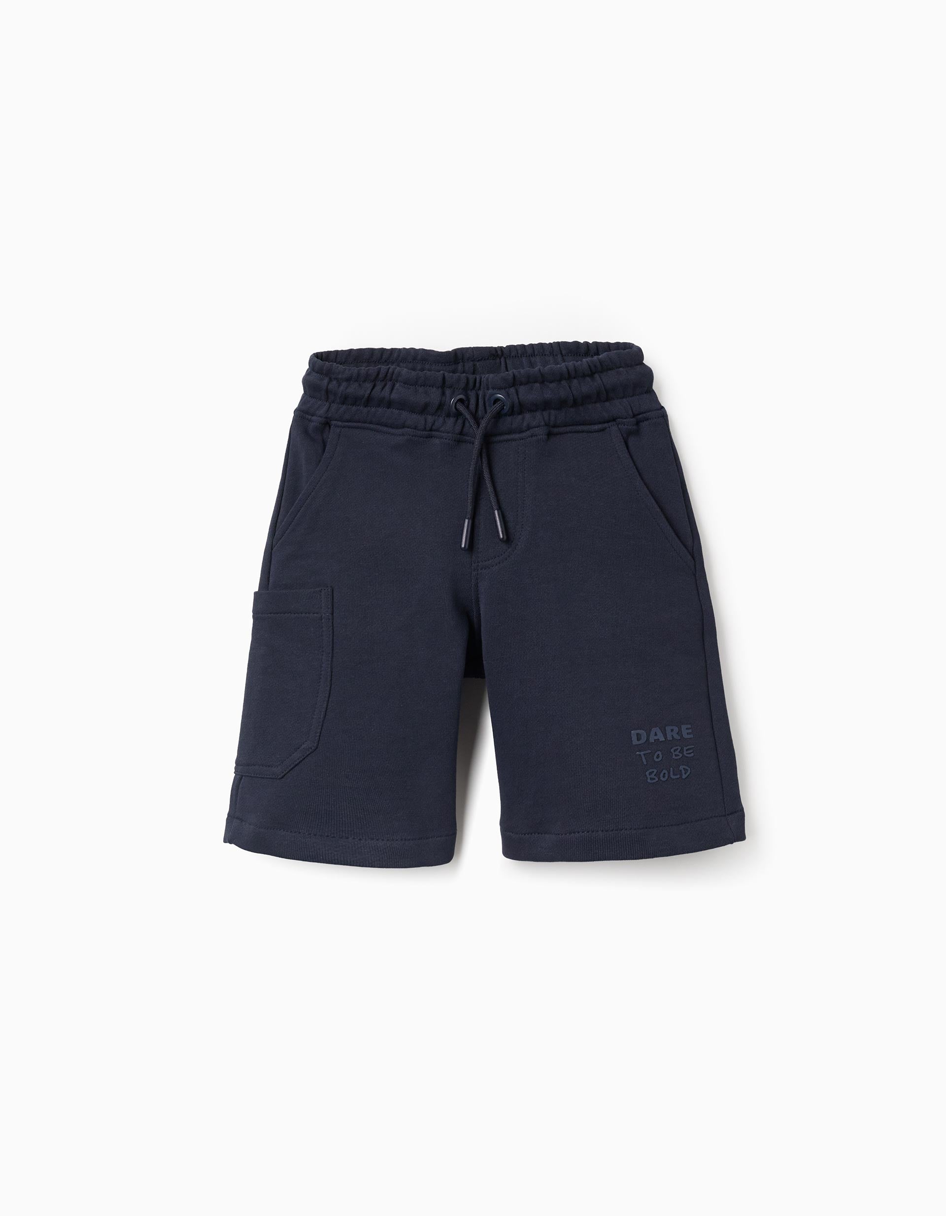 Bermudas midi cargo de algodón con cordón para niño, azul oscuro